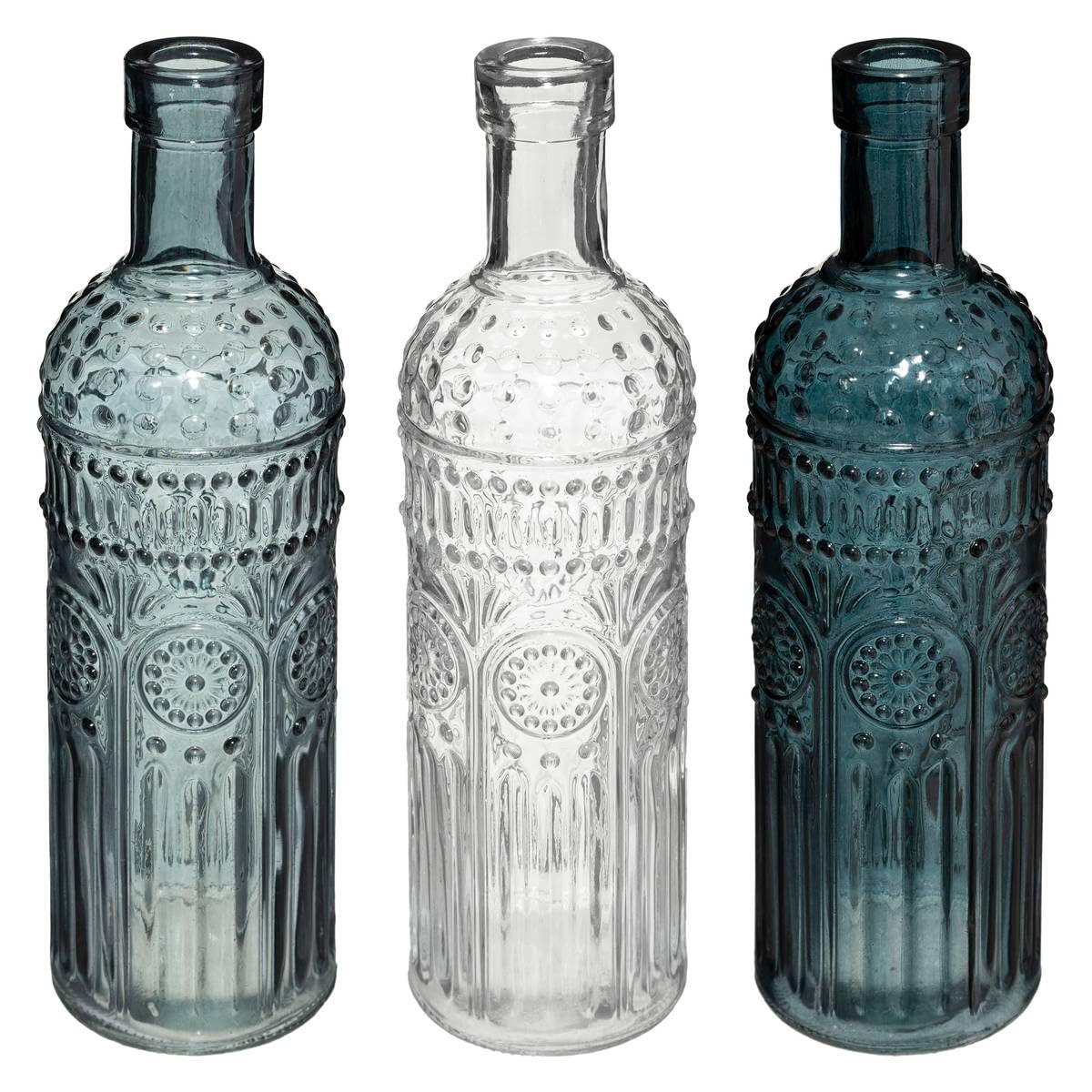 Set Of 3 Bottles - Glass - Blue
