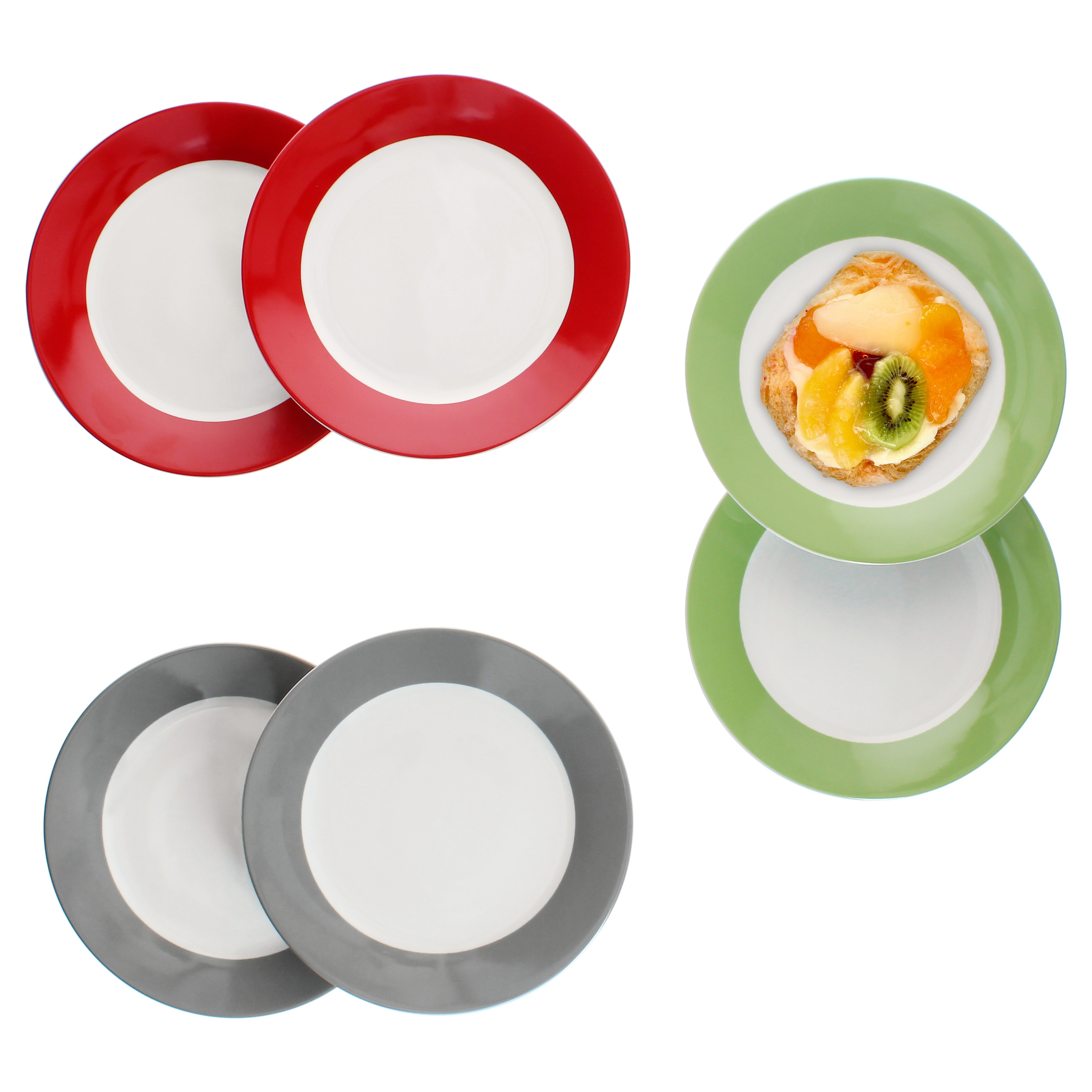 6pcs Trio Plate Set For 6 People: Breakfast Plate, Dessert Plate