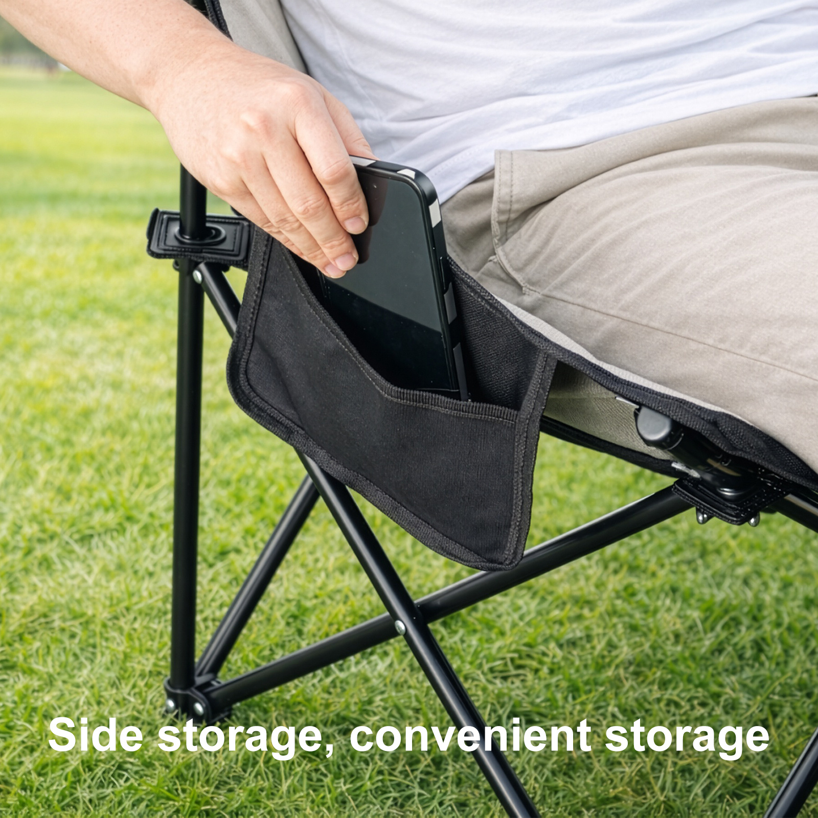 folding camping chair three position adjustable folding recliner 600d oxford cloth cushion thickened   portable patio lawn chair with storage bag suitable for outdoor camping beach picnics backyards and gardens details 3