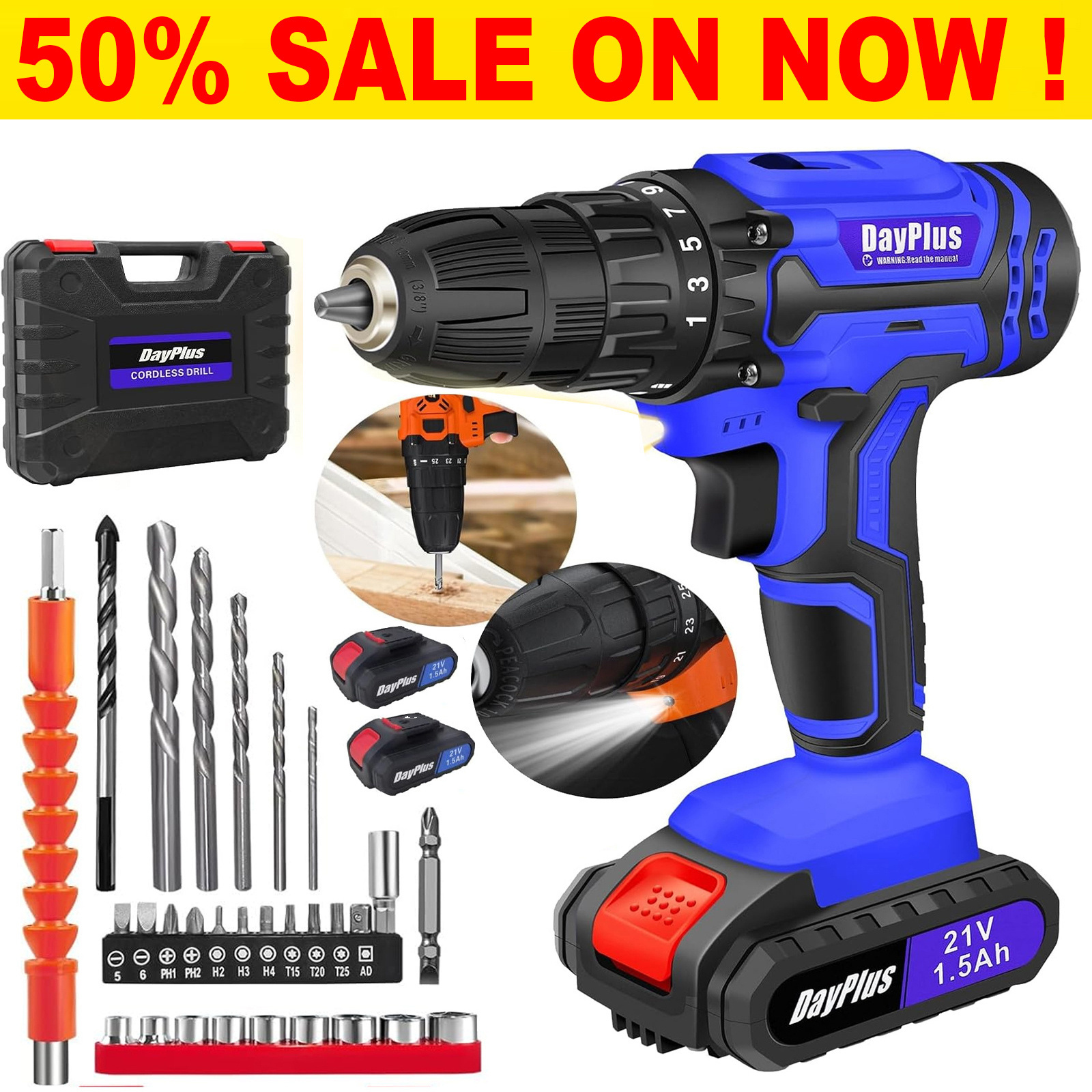 Cordless Drill, 21v Power Drill Set, Electric Screwdriver Drill With 25+1 Torque Setting, 60nm Power Tools Electric Drill Driver, 2 Speed, Led Light, 31pcs Accessories Battery Drill Kit For Diy