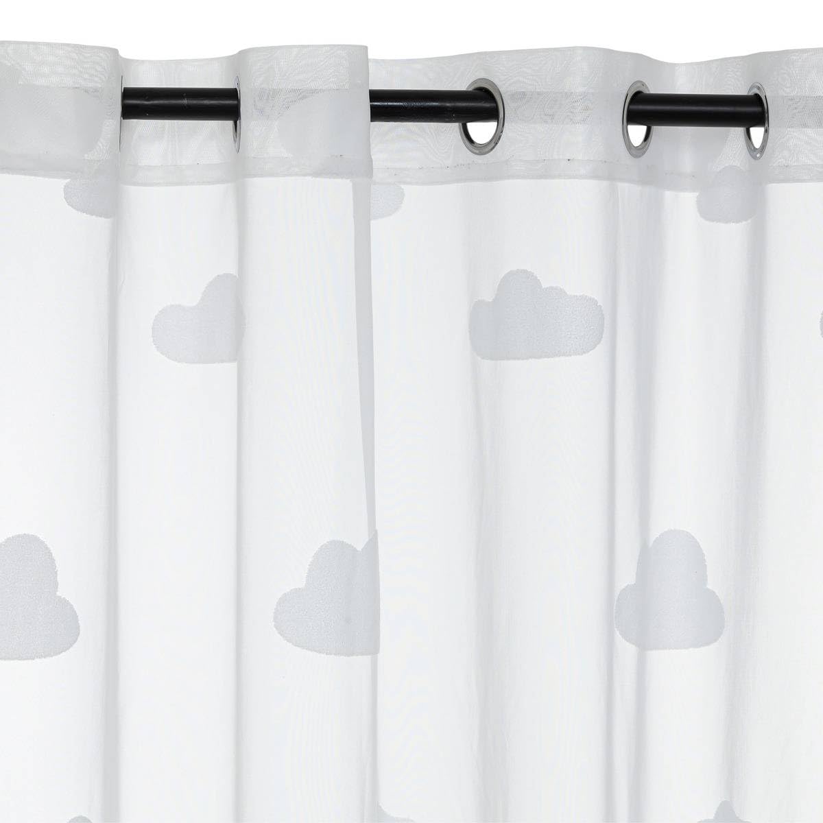 Childhood Cloud Pattern - White - 140 X 240 Cm - Filtering, With Eyelets - For Children's Room, Decorative Curtain