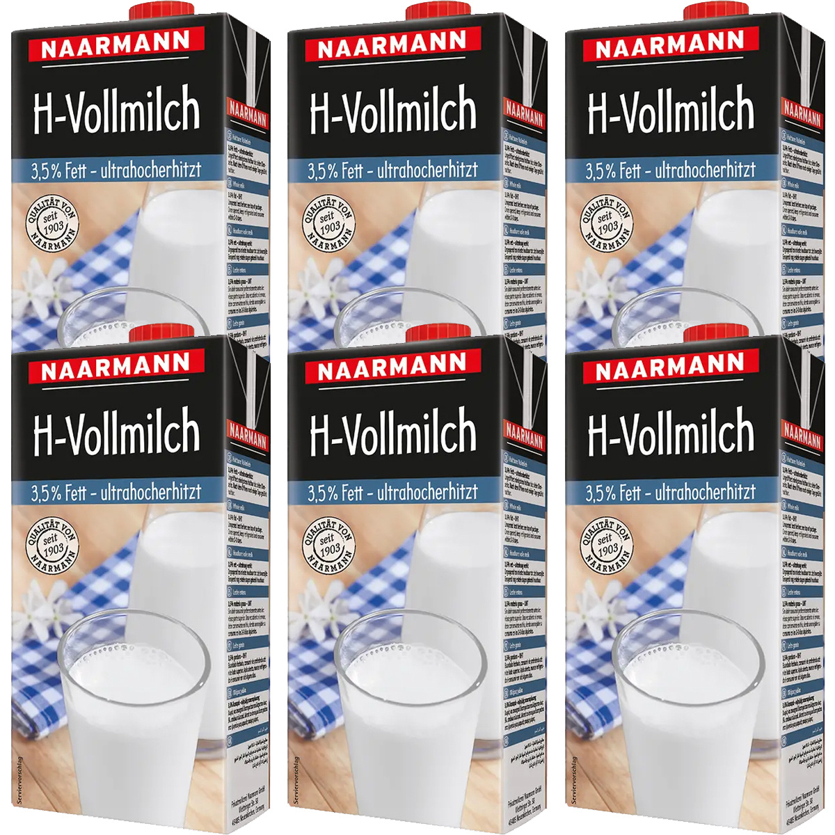 Naarmann H Milk 3.5% Fat Whole Milk Ultra-high Temperature Treated 1000ml 6-pack