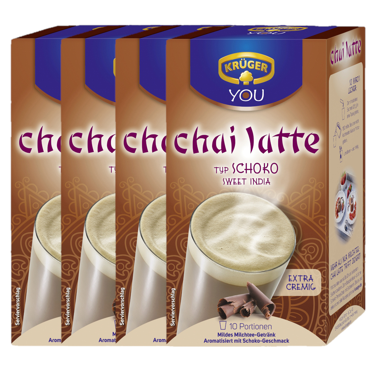 Krüger Chai Latte Type Chocolate Sweet India Milk Tea Powder 250g 4-pack
