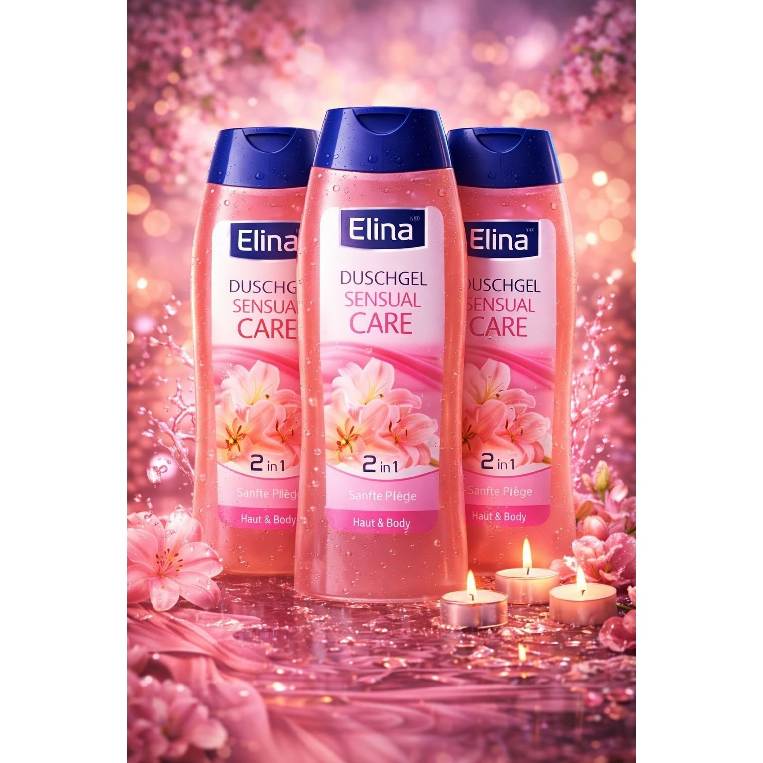 Image of Elina With Sensual -in-1 Shower Gel & Shampoo, Pink With Stimulating Floral Scent, 3x300 Ml, Gentle Freshness For Hair & Body