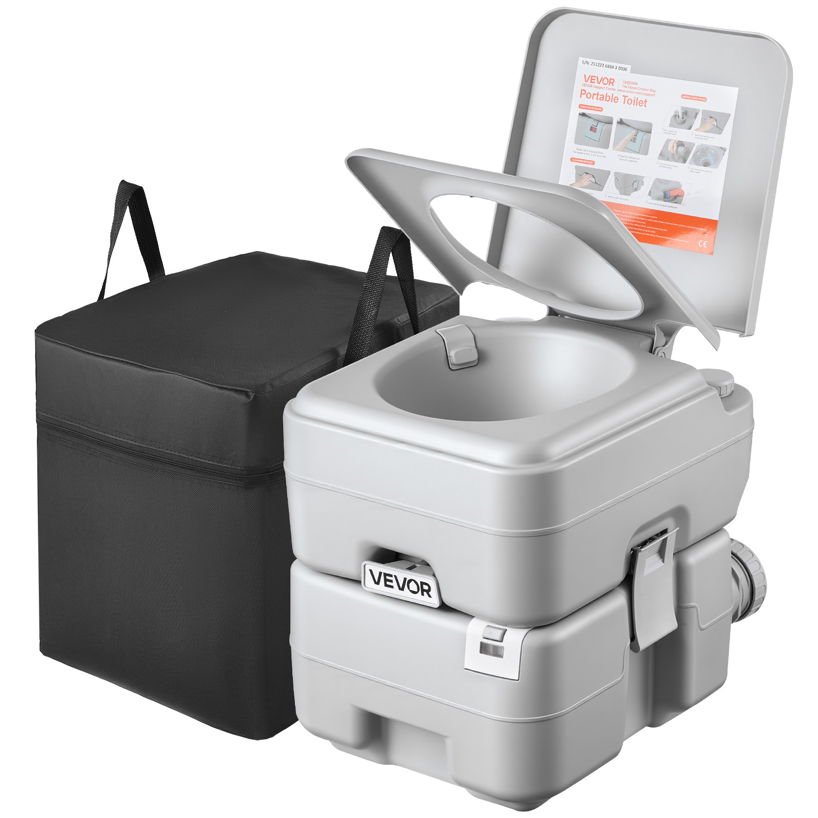 TEMU VEVOR Inodoro Portátil, de Residuos Desmontable de 20L, 120 Descargas, Inodoro de Camping para Adultos, Orinal de Viaje para Exteriores con