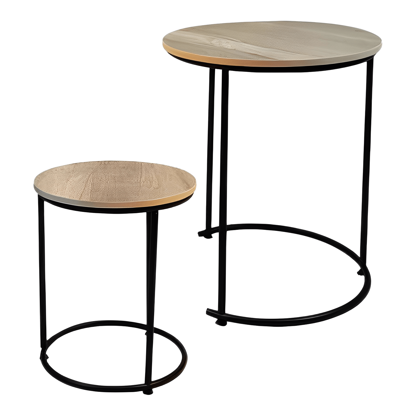 TEMU HOME Set de 2 Mesas Auxiliares Redondas - Estilo Industrial Madera y Metal - Ø 40 cm x 49 cm () Y Ø 30 cm x 39 cm () - Perfectas para el salón,