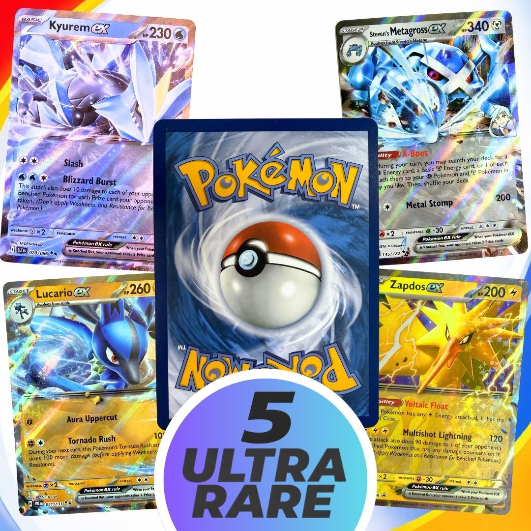 TEMU Pokémon-kaarten: Set van 5 ultrazeldzame EX/V Pokémon TCG-kaarten - Willekeurige set, gegarandeerd geen duplicaten - 100% officieel