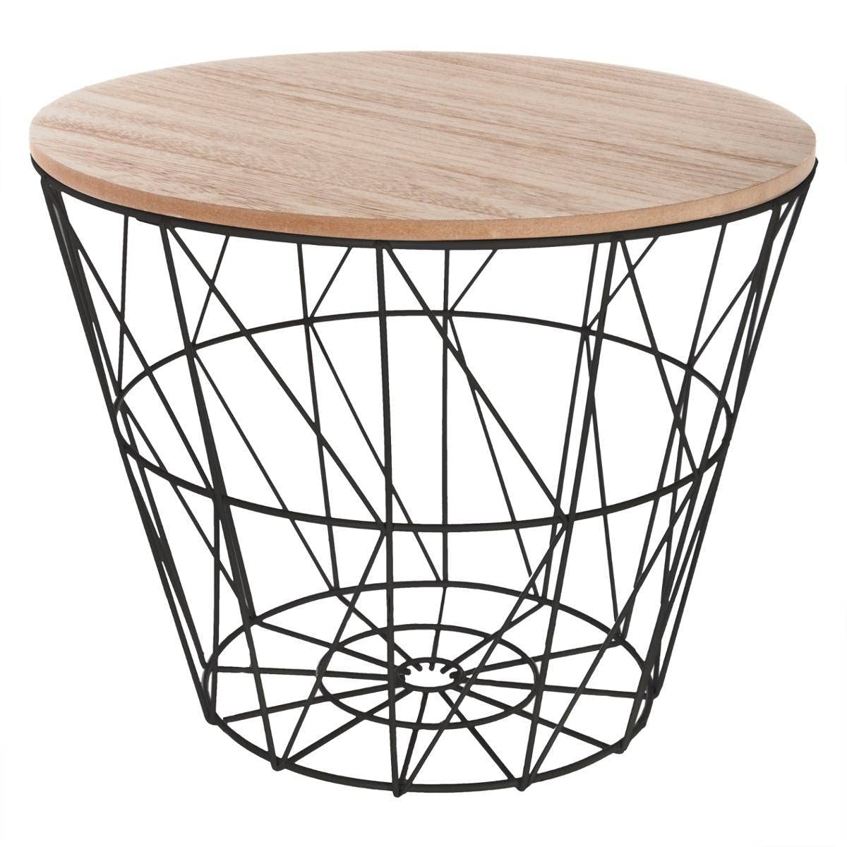 TEMU Appointment Table, White And Wood, D. 38 Cm, Wire Metal, Removable Tray - For Living Room, Bedroom, Sofa End
