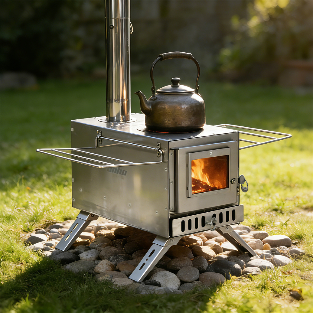 TEMU Premium Hot Tent Stove Stainless Steel Wood Burning Stove With 7 Chimney Pipes，outdoor Heating & Cooking