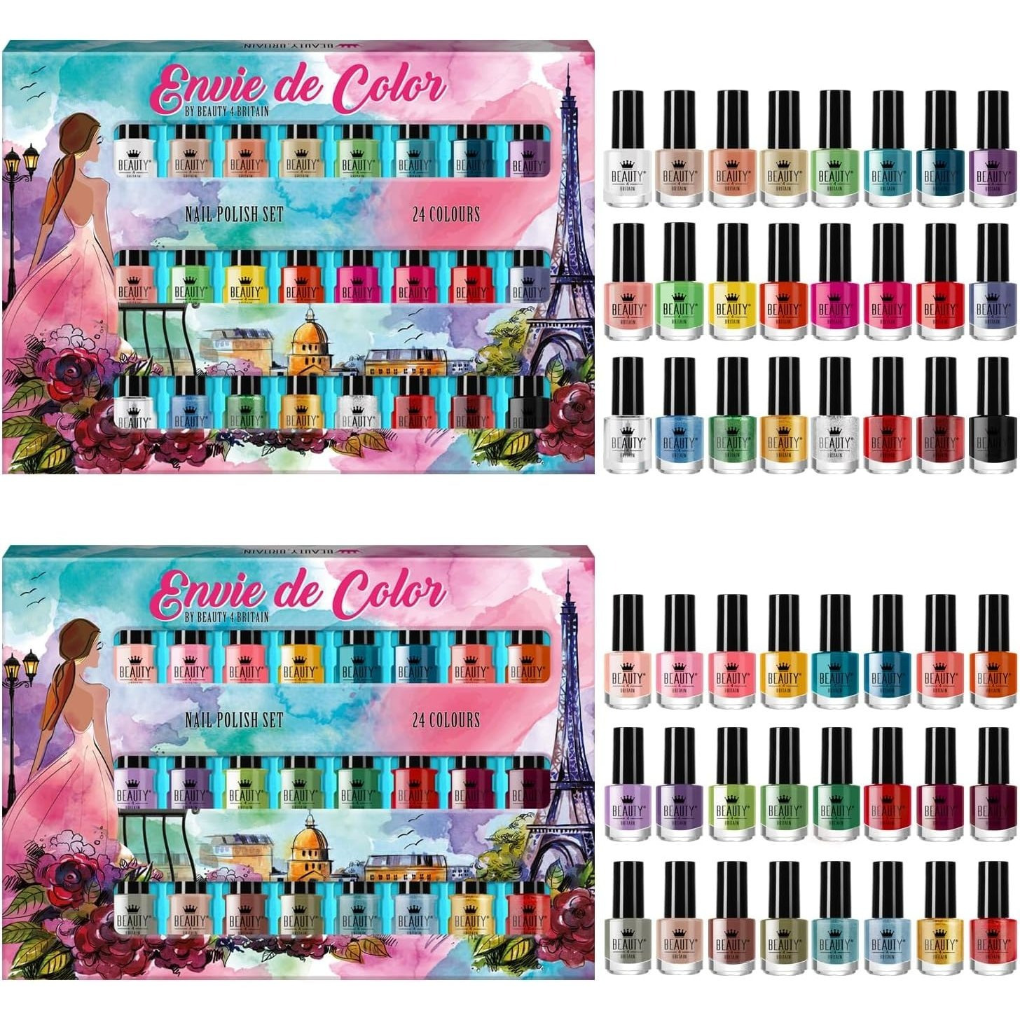 TEMU 48 X Nail Polish Varnish Set 48 Different Modern Colours Quick Drying 2 Display Boxes