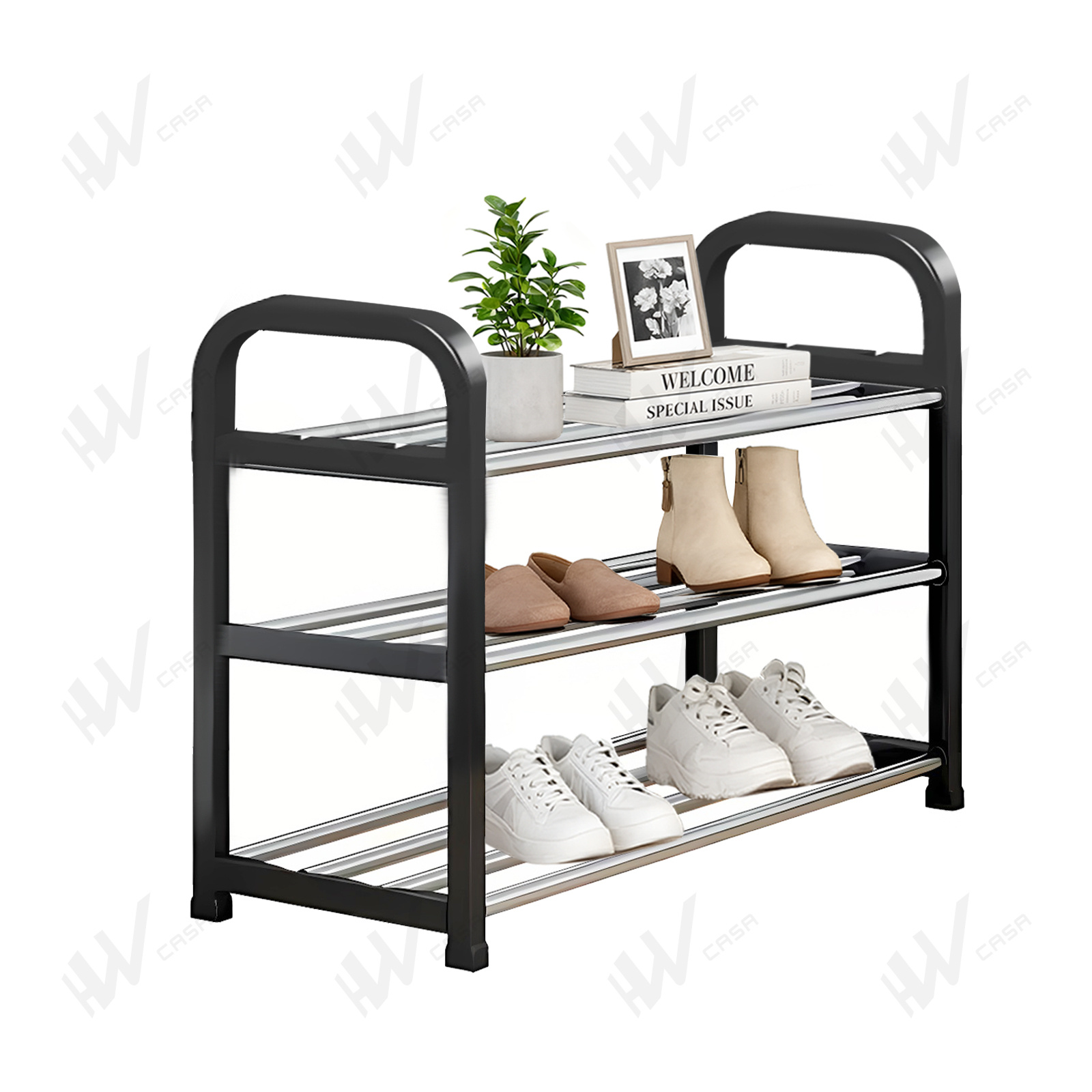 TEMU HW CASA Scarpiera a 3 Ripiani per - Dimensione 50x18.5x45 cm - Struttura Resistente in Metallo e Plastica