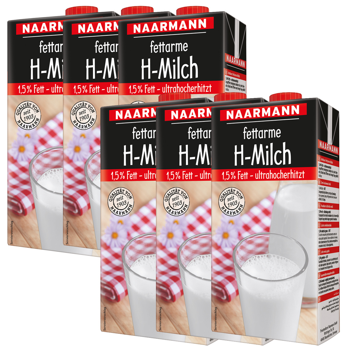 Naarmann H Milk 1.5% Fat Ultra-heat-treated 1000ml 6-pack