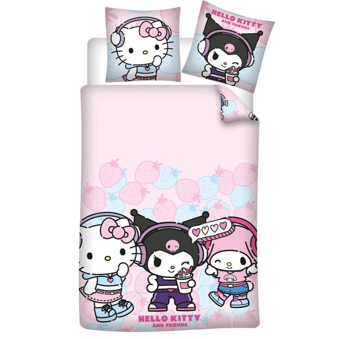 Hello Kitty And Friend Rose Reversible Bed Set, Duvet Cover 140x200 Cm + 1 Pillowcase 65x65 Cm, Poly