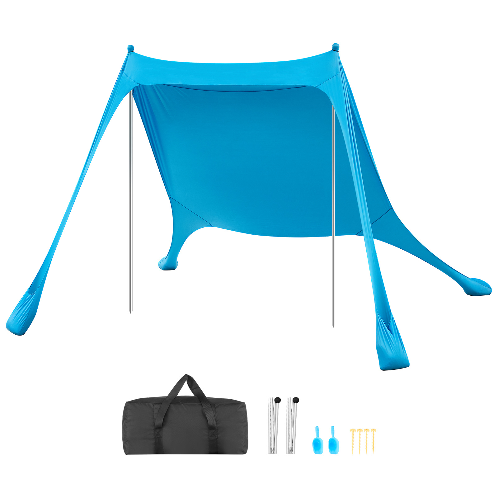 Image of Vevor Beach Tent Sun Shelter, Upf50+ Sun Protection, 2 M Tall, 2.3 X 2.3 M, Up Beach Canopy With Sandbags, Stability Poles, Sand Shovels, Portable Shade For Family , Camping, Fishing