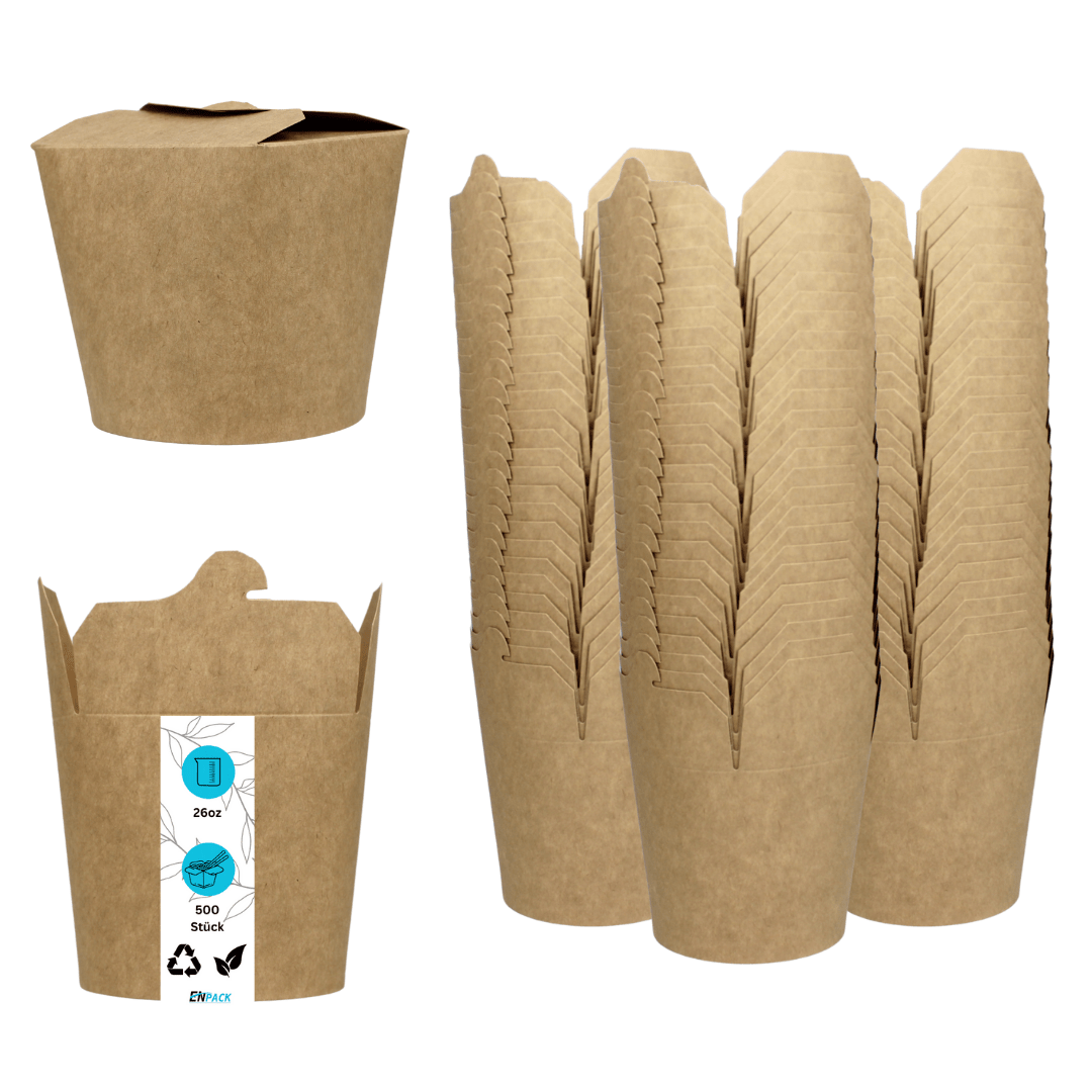 Image of 750 Ml (26 Oz) 500 Pieces – Leak-proof Asia Box Made Of Paper – Takeaway Packaging For Delivery Services, & Catering – Disposable Kebab Box – Enpack