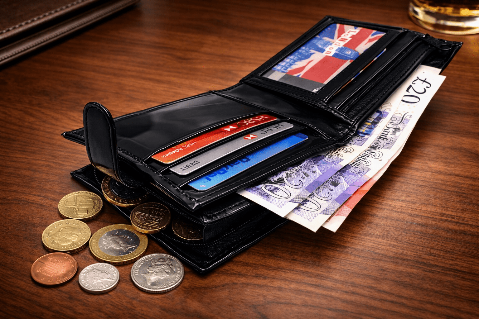 mens genuine leather wallet black rfid blocking soft bi fold card slots id window and zip coin pocket details 1