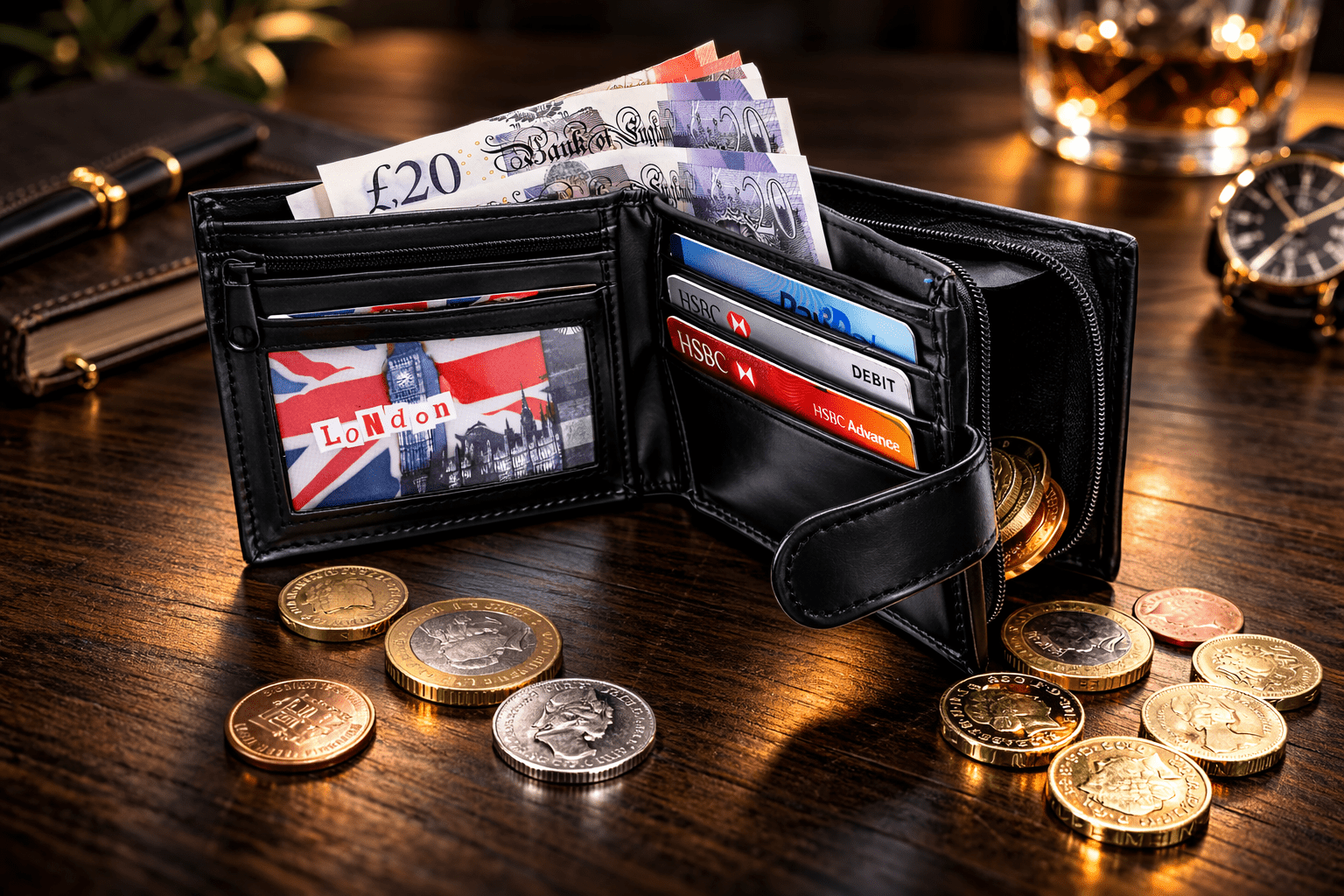 mens genuine leather wallet black rfid blocking soft bi fold card slots id window and zip coin pocket details 2