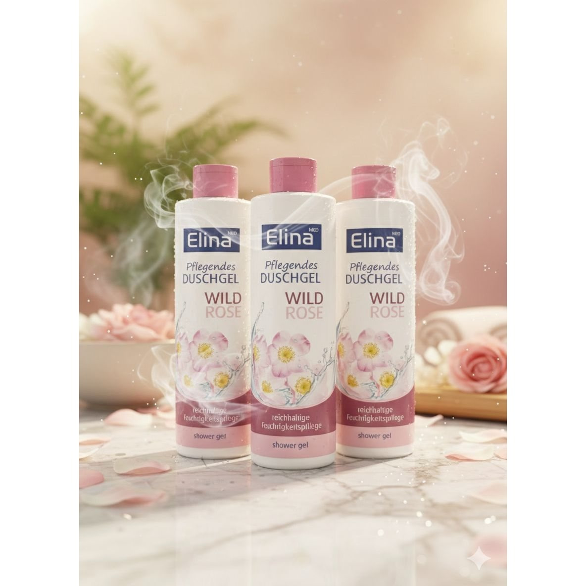 Elina Nourishing Shower Gel 3x 250 Ml, Rose Scent With Rich Moisturizing Care