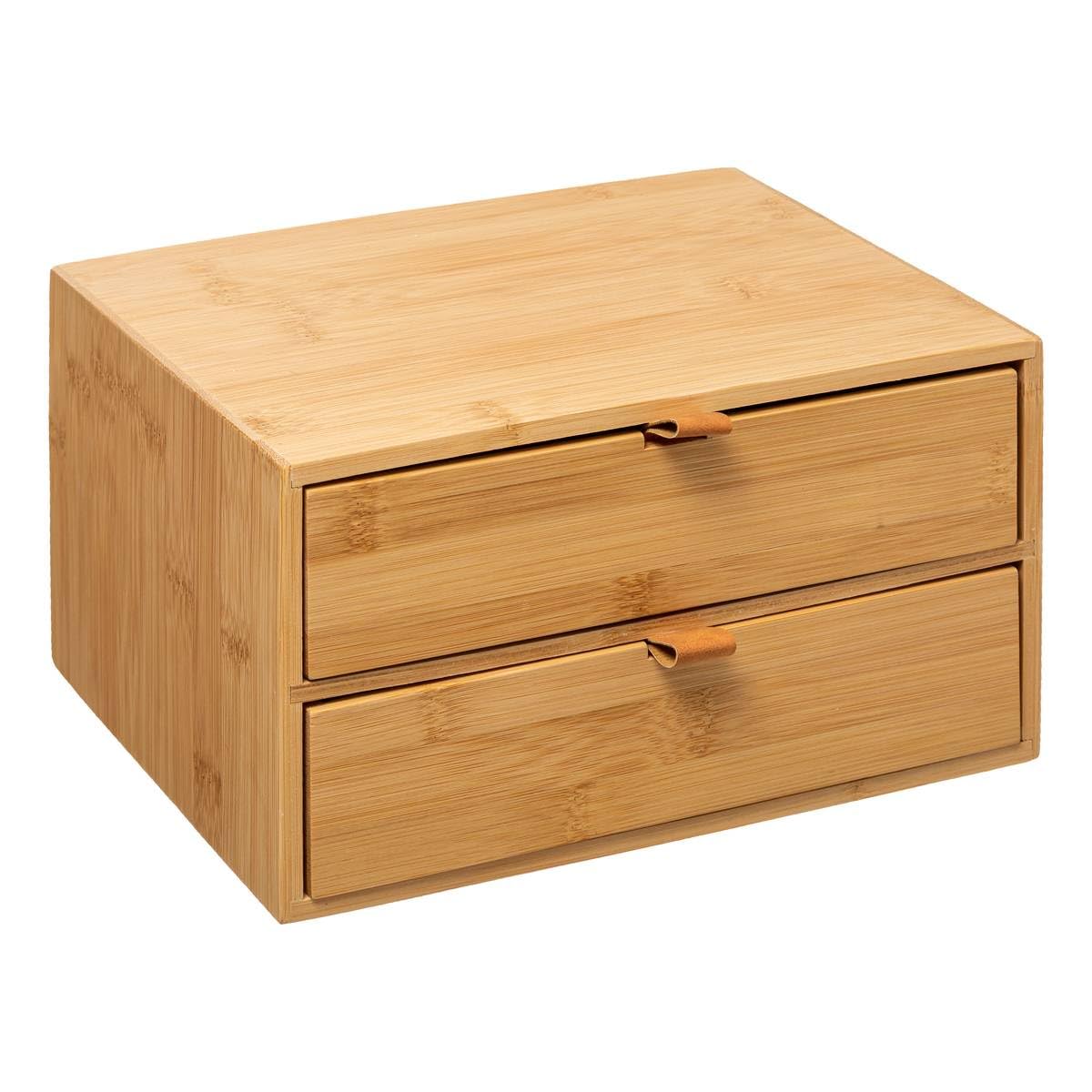 Bamboo Box With 2 Drawers And Leather Straps