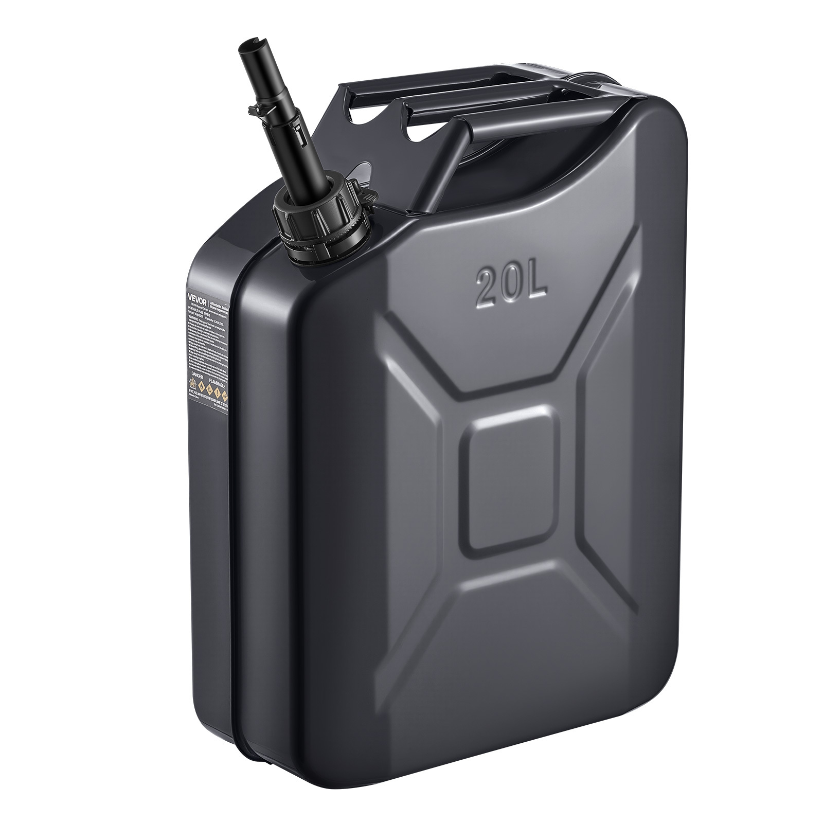 Image of Vevor Metal Fuel Container, , Fuel Can With Spout Handle, 6 L/min Rate, Corrosion-resistant Metal Gas Tank Most Cars Motorcycle Atv Utv, Black