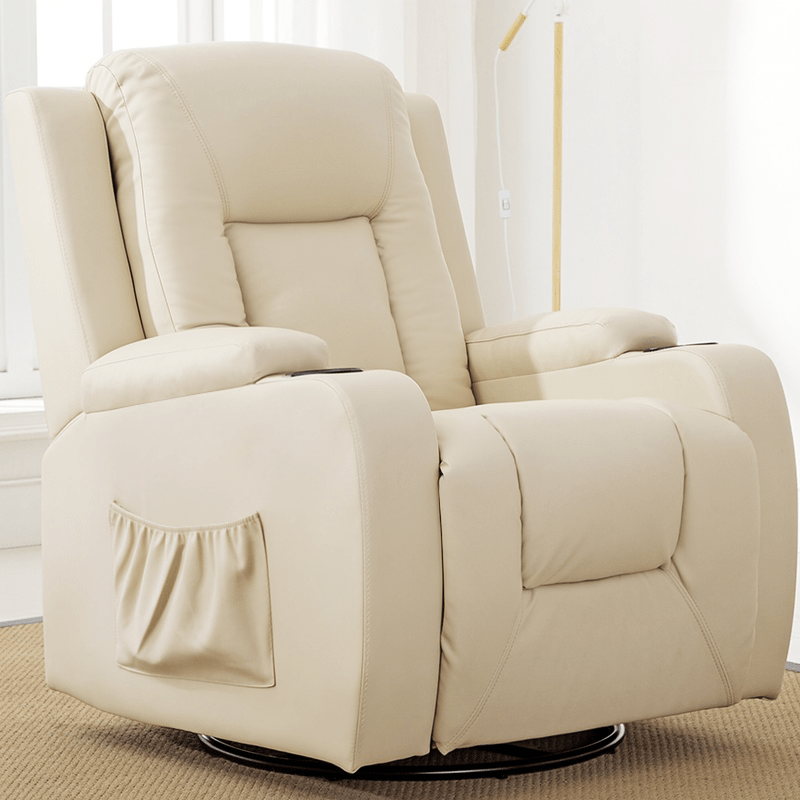   cadeira reclinável   360° com encosto e apoio para os pés ajustáveis, cadeira de   ergonómica em pele pu com  -  e bolsos laterais