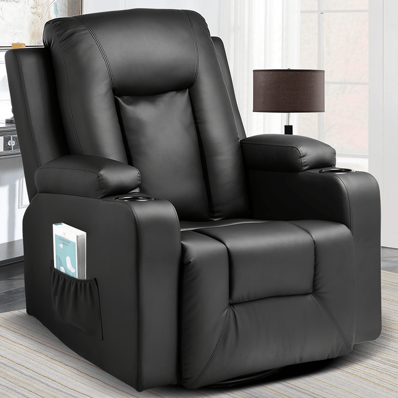 Luckracer Recliner Chair With Adjustable Backrest & Footrest, Ergonomic Pu Chair With Cup Holder & Side Pockets
