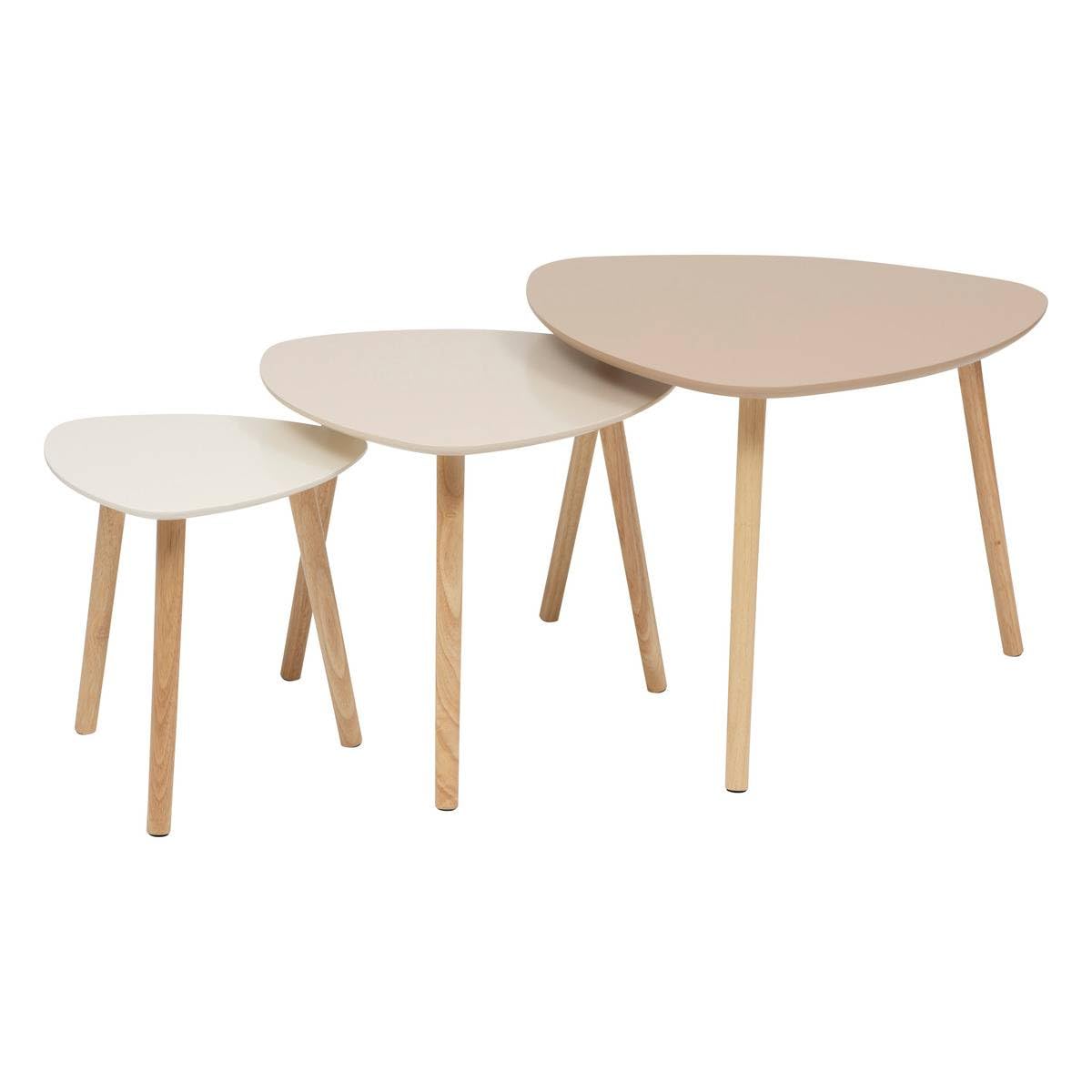 Mileo Nesting Tables, Set Of 3 - Beige, Wooden Legs, H - Side Coffee Table For Living Room, Bedroom