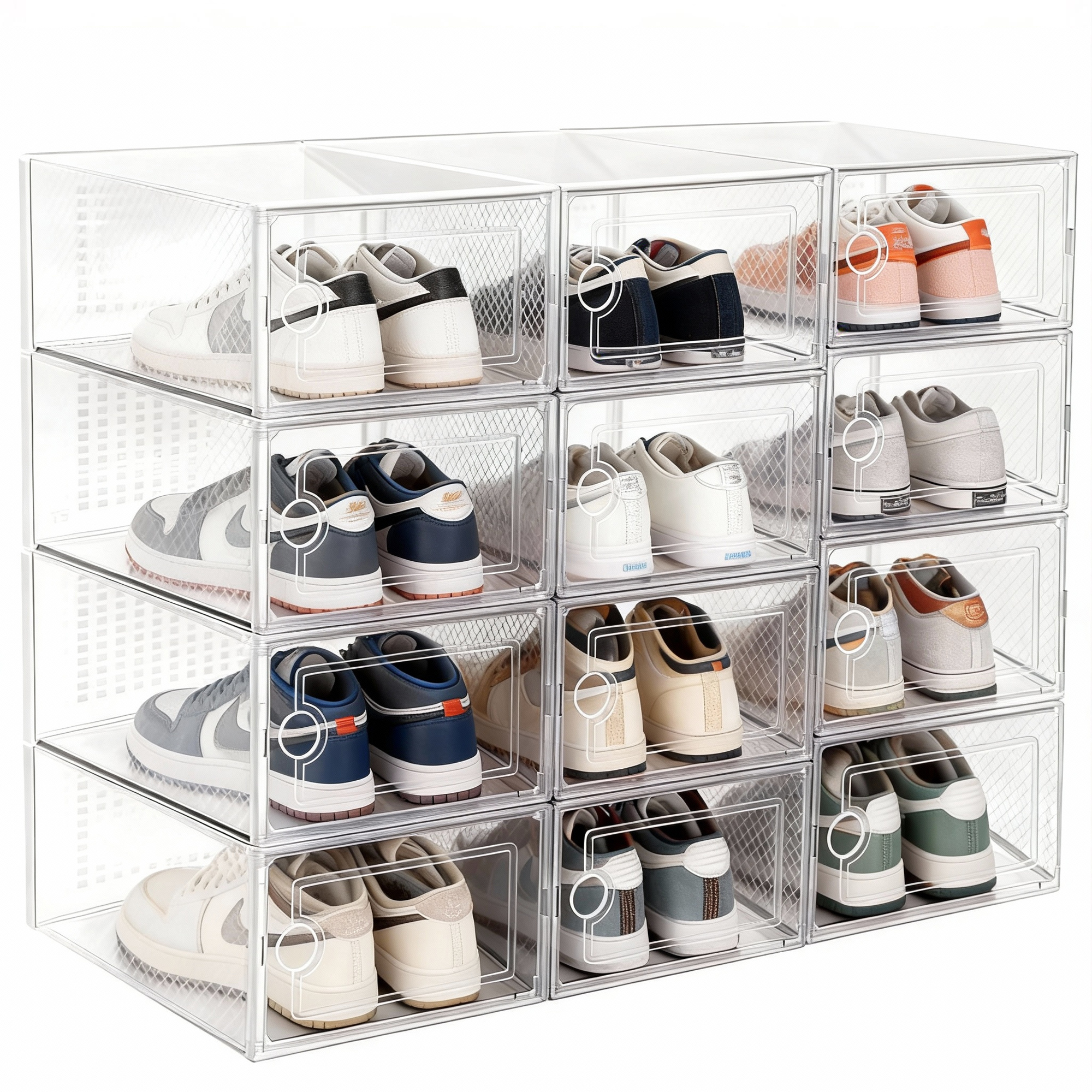 TEMU HEY ! EVERYDAY Pack Organizador de Calzado Cajas de Zapatos Blancas y transparentes Apilables con Frontal， Antivuelco y Ventilación