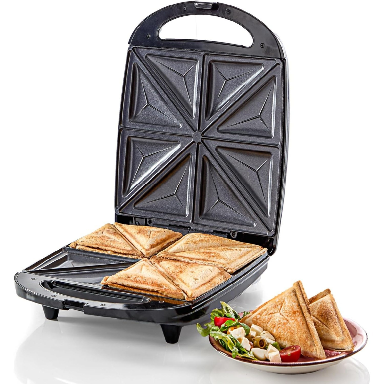 4     maker easy clean non stick sandwich toaster electric sandwich maker   1400w high power indoor grill with non stick floating plates uniform rapid heating   handle   toaster for steaks sandwiches details 1