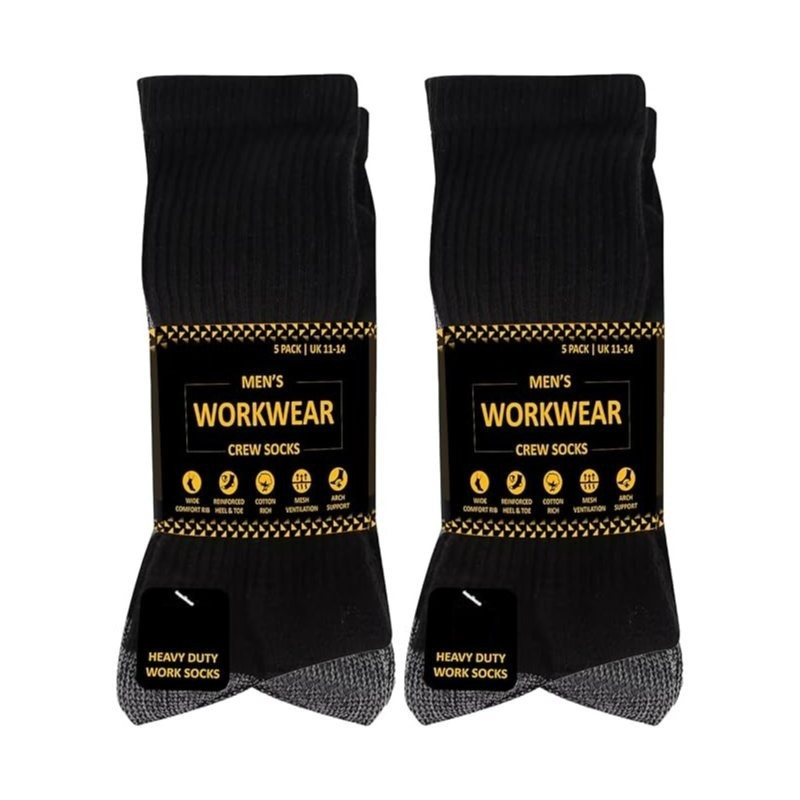 TEMU 10 Pairs Men's Big Foot Work Crew Socks – Heavy Duty Performance Cushioned Sole, Walking Mesh, Reinforced Toe & Heel – – Uk Size 11–14