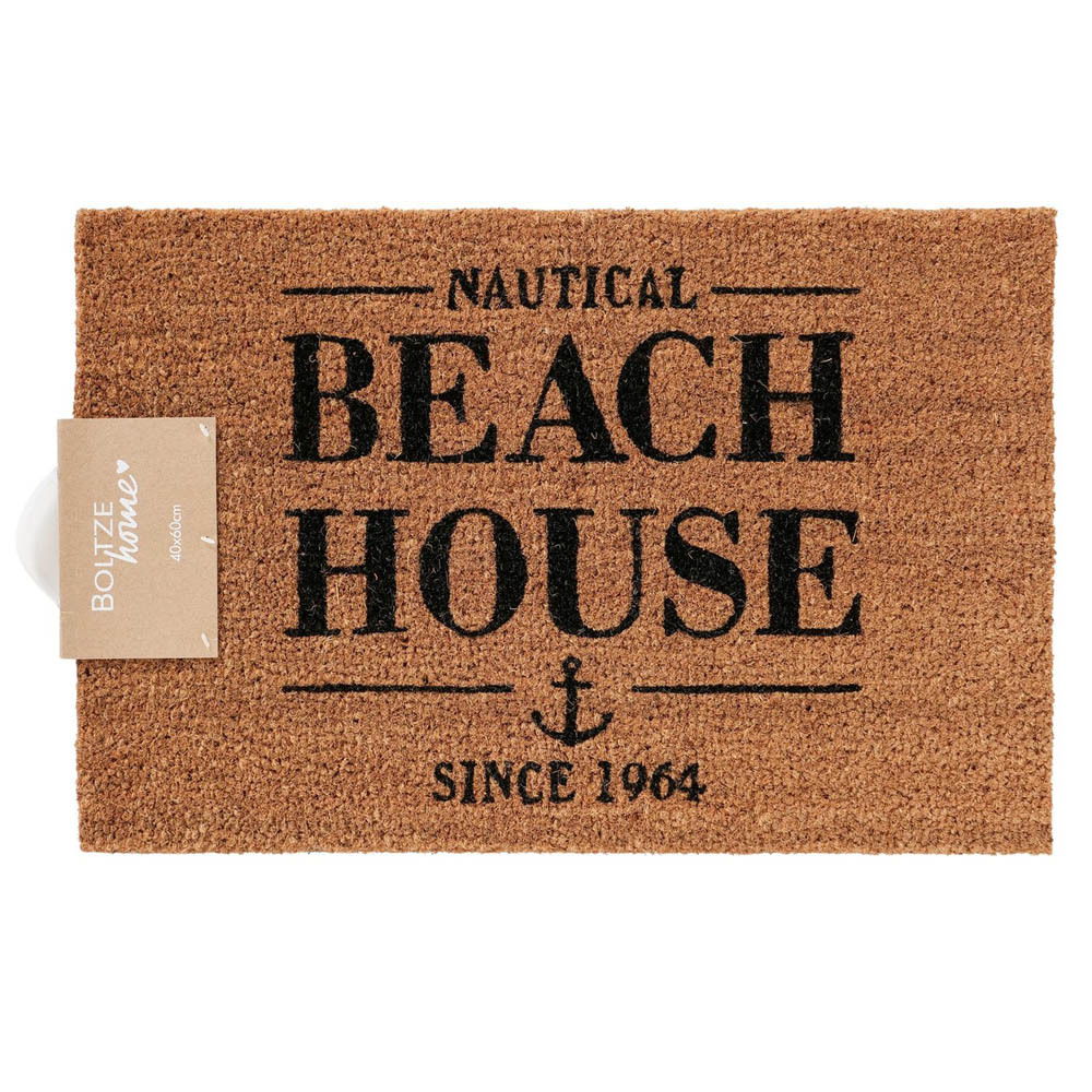 Beach House Doormat - Natural Black Nautical Maritime Coconut Pvc, 60x40cm
