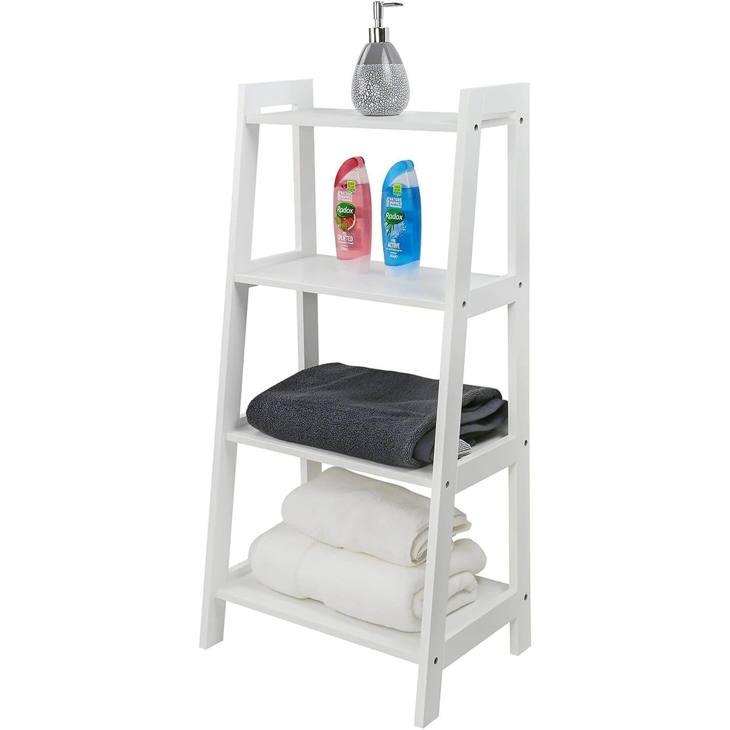 TEMU Top 4 Tier Ladder Shelf – White Wooden Bathroom Storage Unit, Multipurpose Stylish & Functional Shelving Display Stand For Bedroom, Living Room