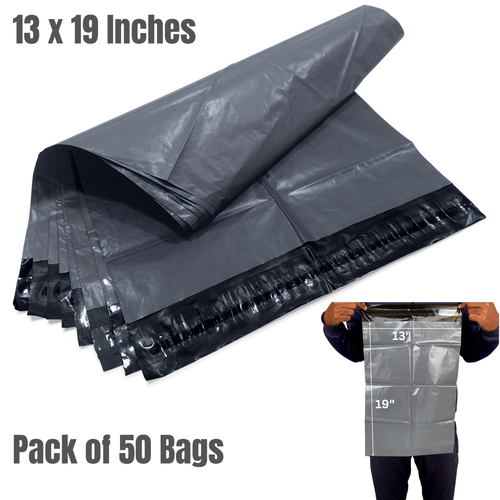 50pcs of large grey parcel bags 13 x 19 330 x 480 mm self seal large grey mailer bags 13x19 large postage bags courier mailer plastic grey large mailing bags 13x19 envelopes   shipping bags waterproof and tear proof postal mailer courier bag