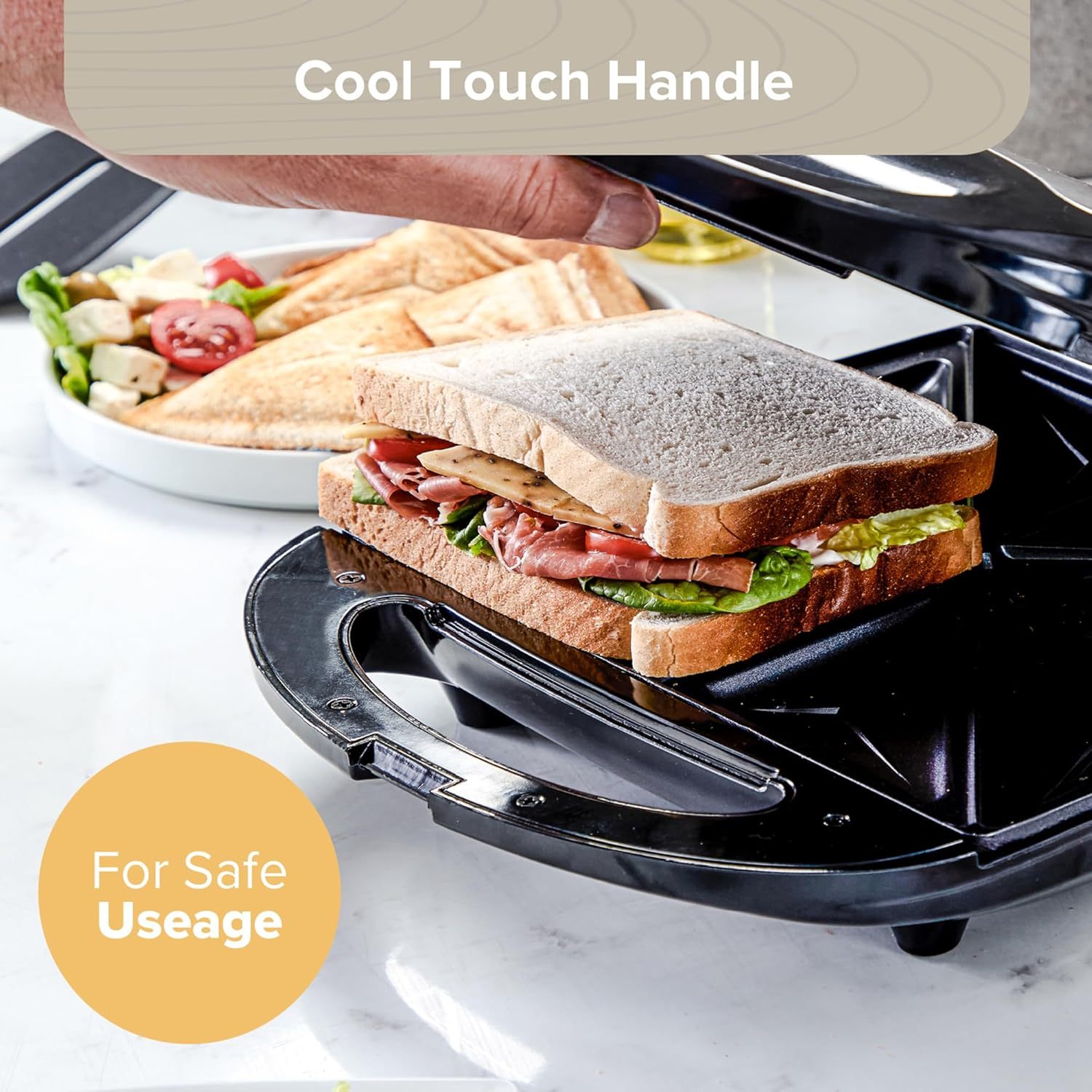 4     maker easy clean non stick sandwich toaster electric sandwich maker   1400w high power indoor grill with non stick floating plates uniform rapid heating   handle   toaster for steaks sandwiches details 2