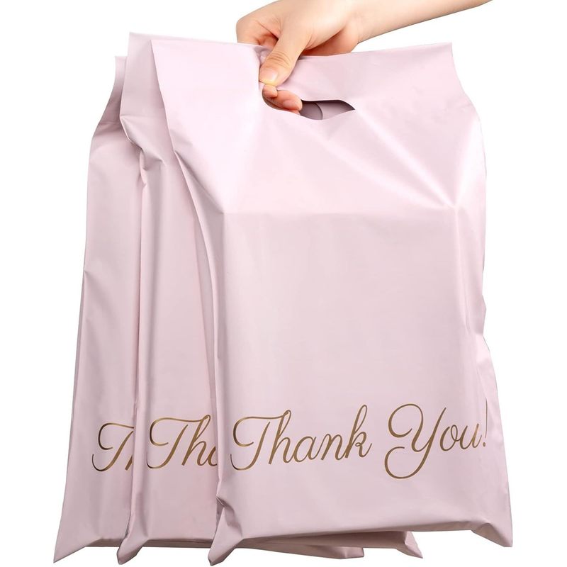 TEMU Mailing Bags, 50pcs Pink Poly Parcel Bags 10x14 Inch (254 X 355mm) With Handle And Thank You Self Seal Waterproof Envelope Shipping Bag For