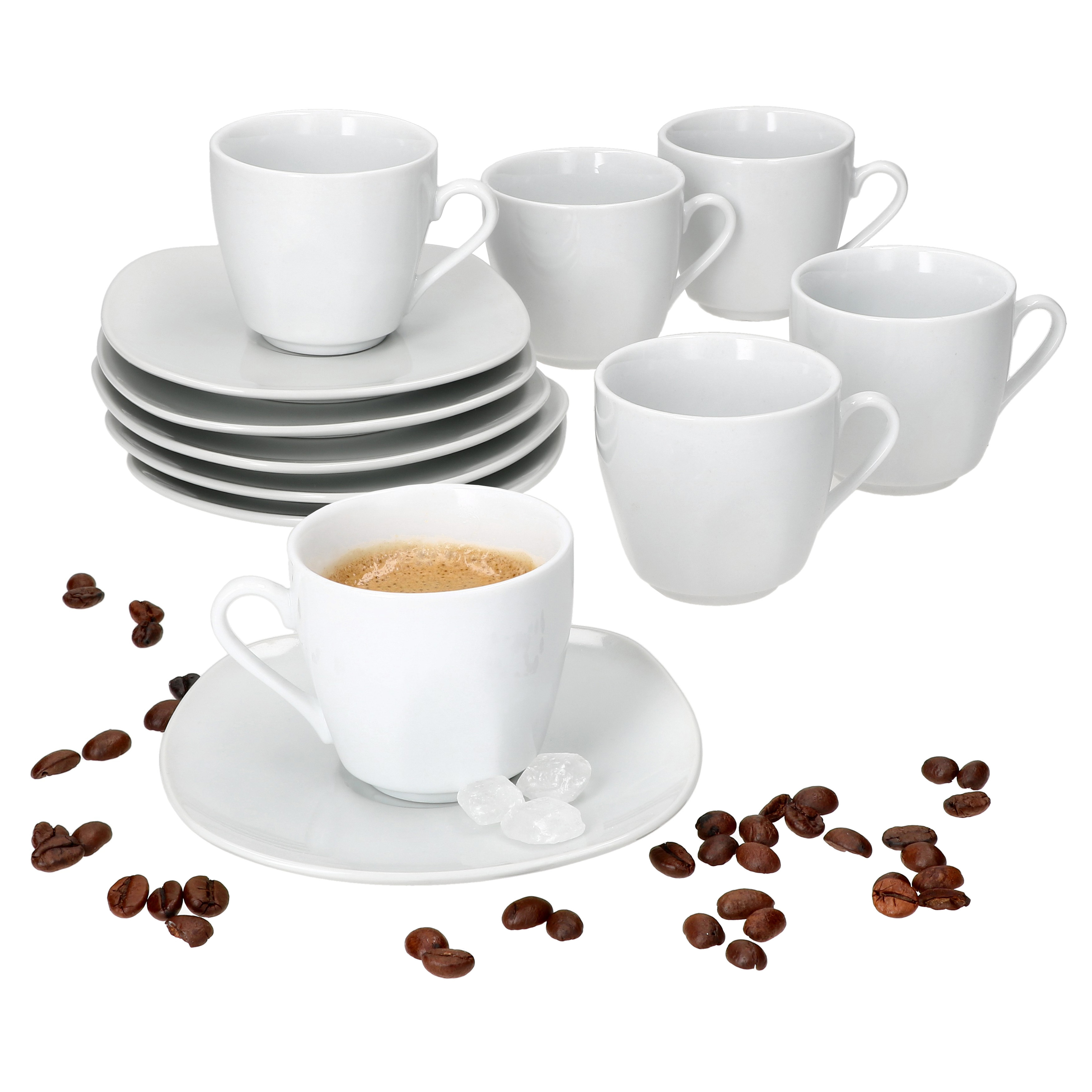 6-piece Set Espresso Cups 80ml With Saucers For 6 People, White Porcelain