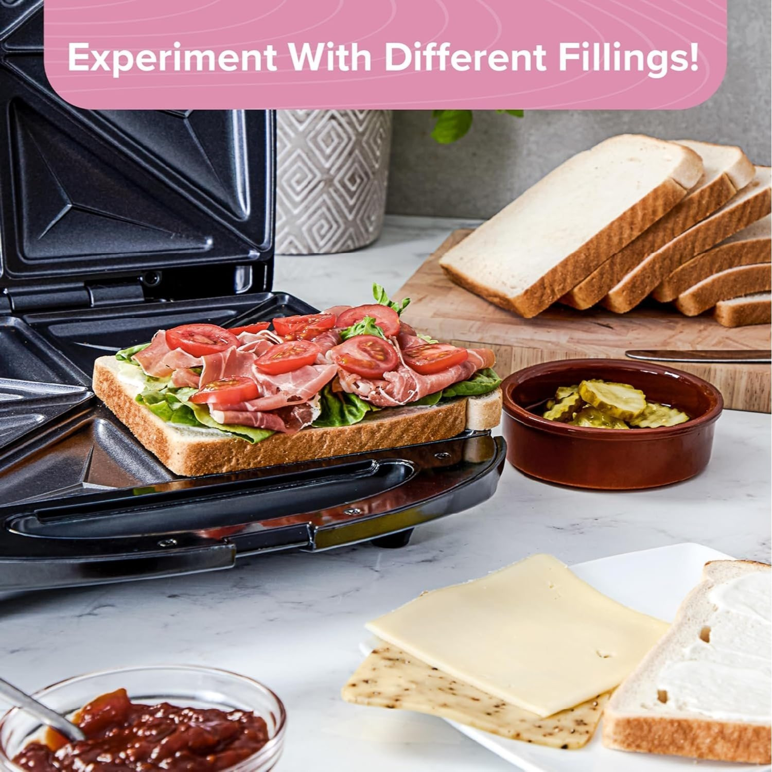 4     maker easy clean non stick sandwich toaster electric sandwich maker   1400w high power indoor grill with non stick floating plates uniform rapid heating   handle   toaster for steaks sandwiches details 3