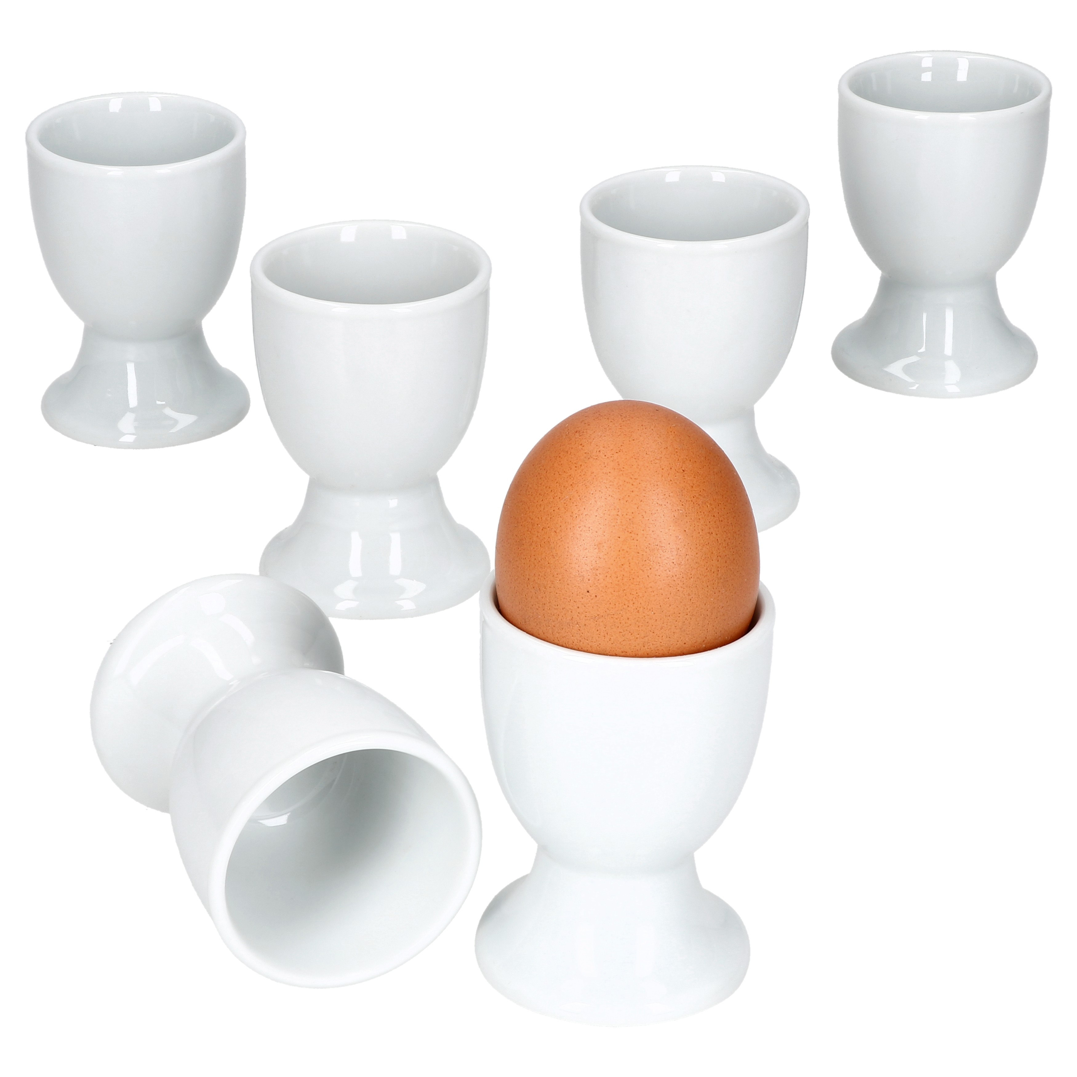 Image of 6-piece Set Of Egg Cups, White Porcelain For 6 People