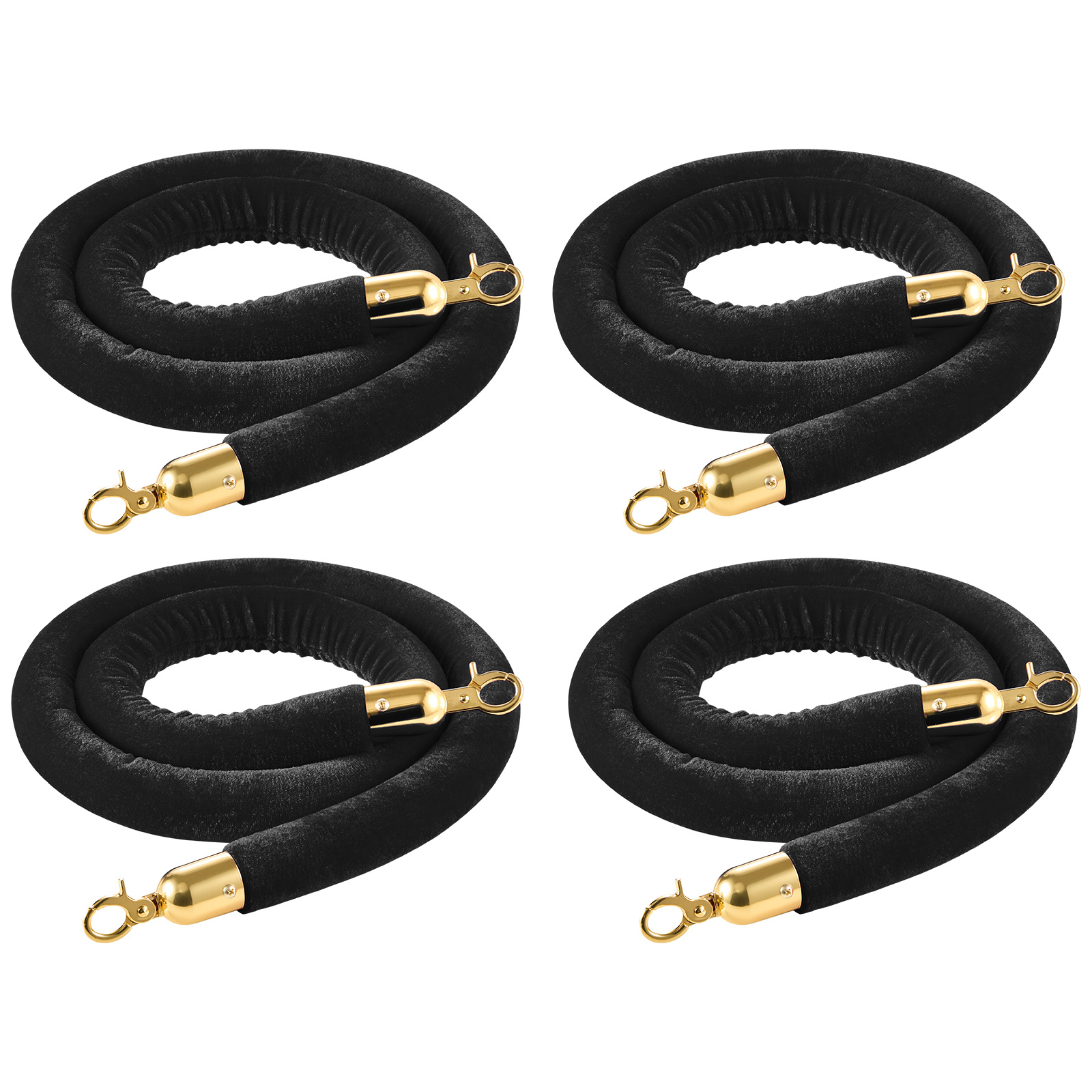 Image of Vevor 4pcs Black Velvet Ropes, 1.5 Control Black Velvet Ropes With Gold Hooks, Post Queue Barrier Carpet Rope For Carpet Events Movie Theaters Grand Hotels Party