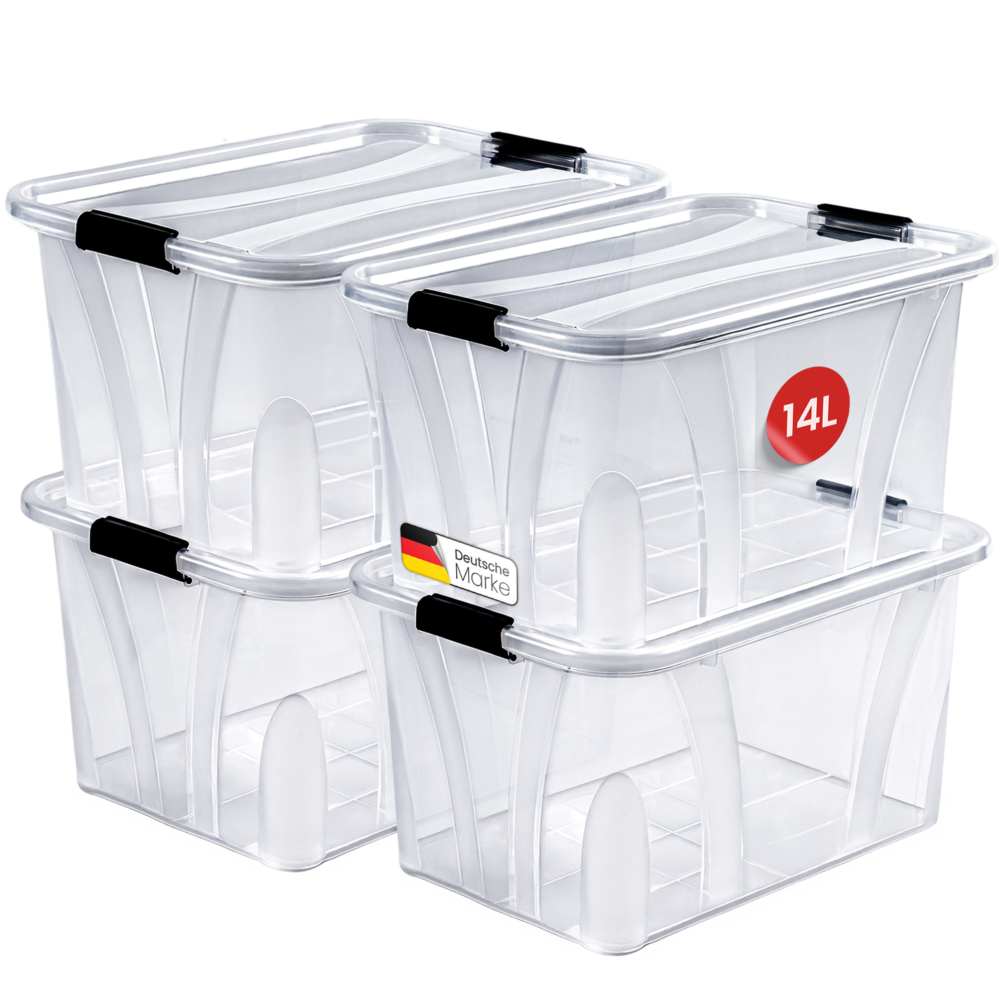 E-shop Aufbewahrungsbox mit Deckel Set 4 Stk. 7L/14L Transparent, Schuhboxen Stapelbar für Haushalt, Büro, Kleiderschrank, Abschließbare Box