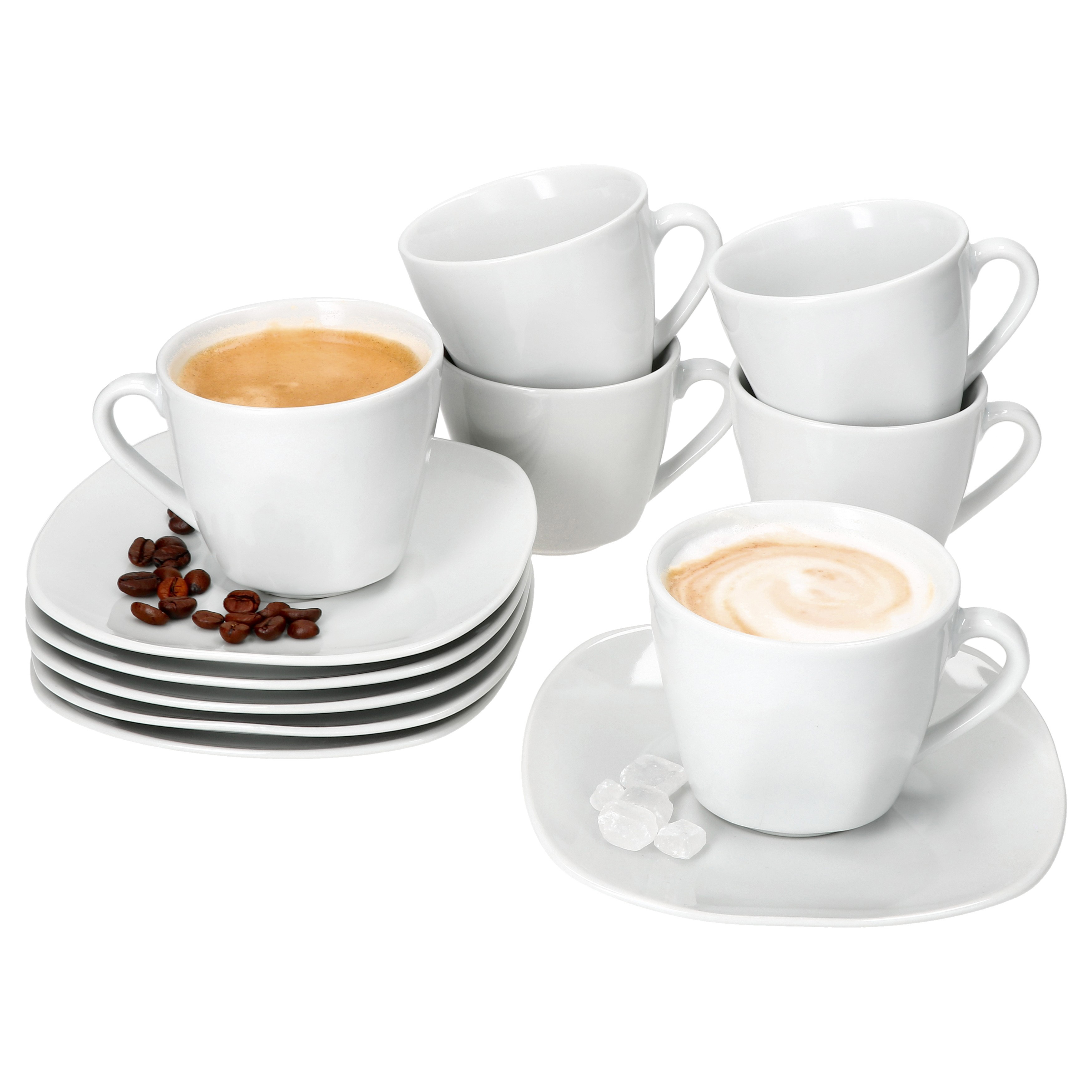 E-shop 6er Set Kaffeetassen mit Untertassen für 6 Personen weiß Porzellan Tee