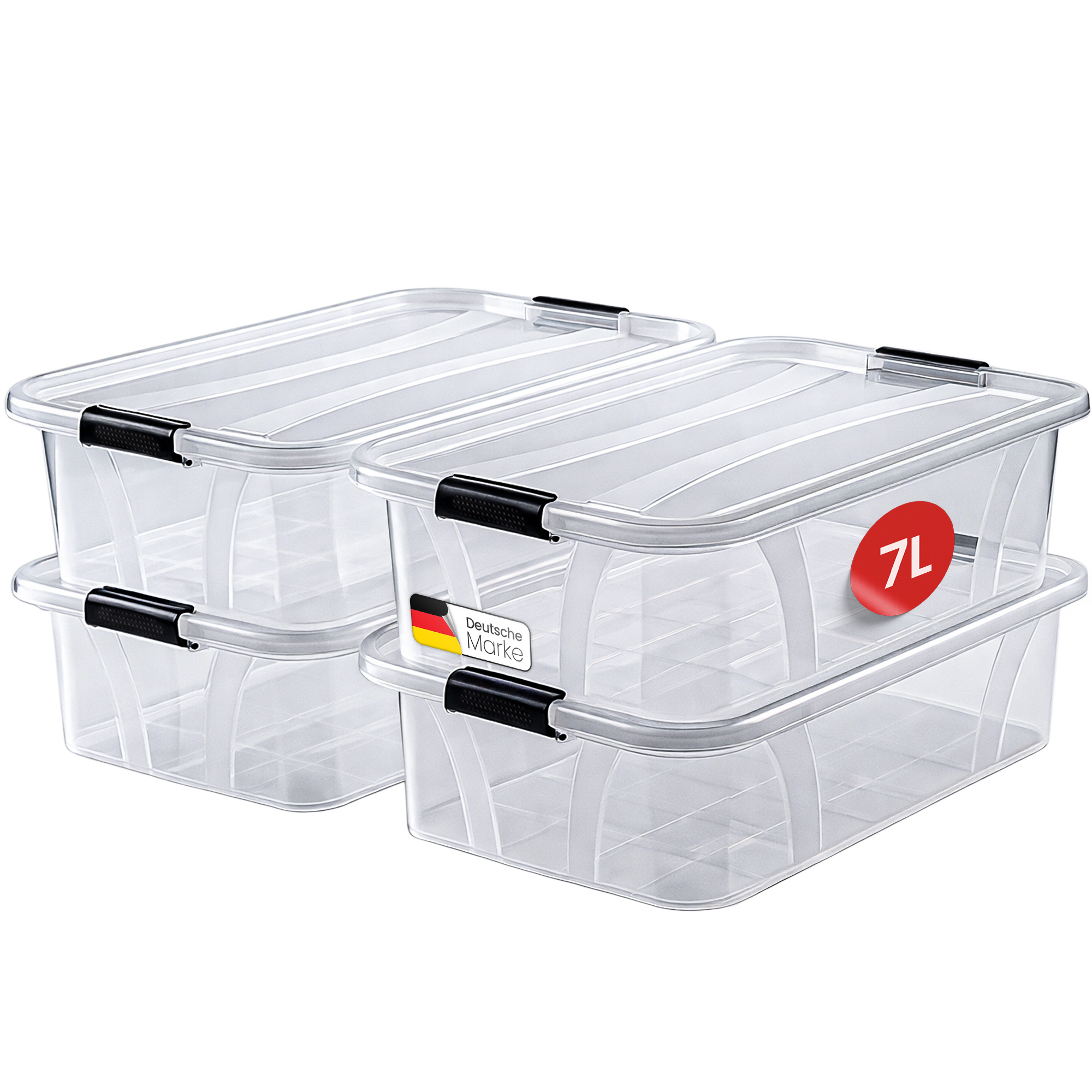 Storage Box With Lid Set Of 4, 7l/14l Transparent, Stackable Shoe Boxes For Household, Office, Closet, Lockable Box