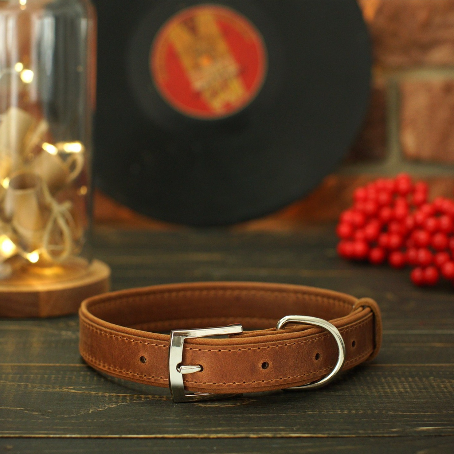 Image of Personalized Leather Dog Collar With Engraved Id Tag Nameplate – Soft Padded Pet Collar With Name & Phone Number – Custom Collars For Small Medium Large Dogs Puppy