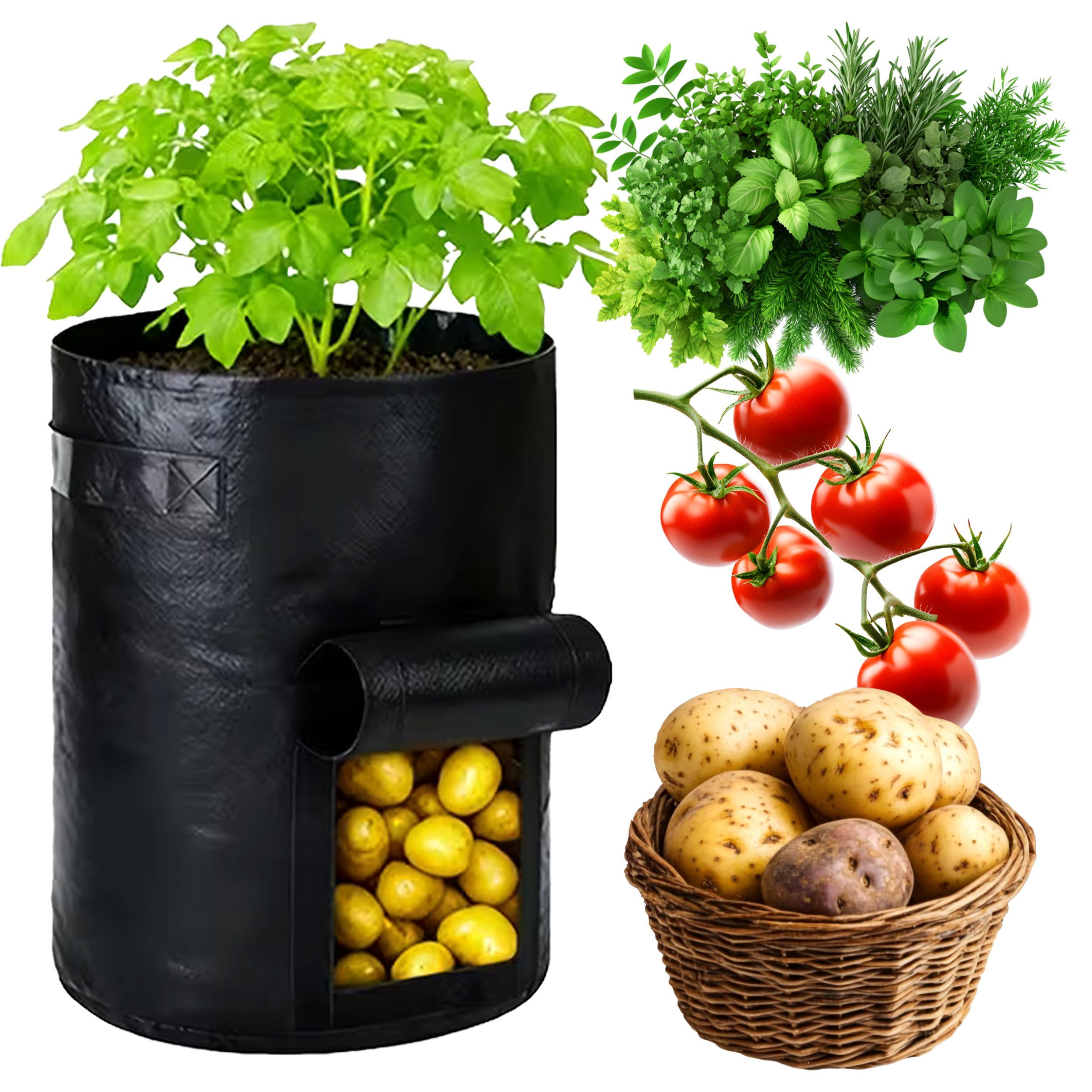 E-shop 3 Stück Kartoffelpflanzbeutel 34 × 35 cm Pflanzsack mit Erntefenster Kartoffelsack Kartoffelanbau-Beutel Pflanztasche mit Griffen Ideal für