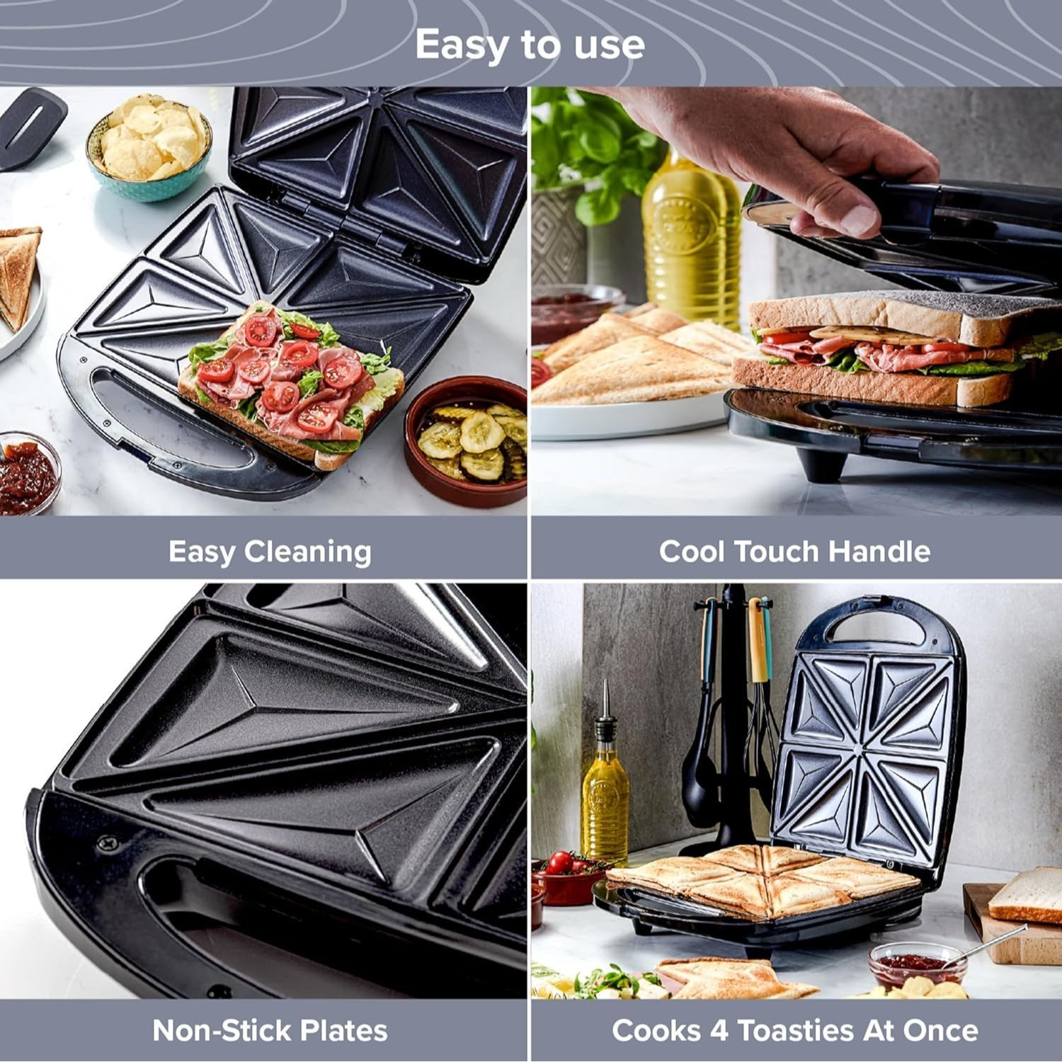 4     maker easy clean non stick sandwich toaster electric sandwich maker   1400w high power indoor grill with non stick floating plates uniform rapid heating   handle   toaster for steaks sandwiches details 0