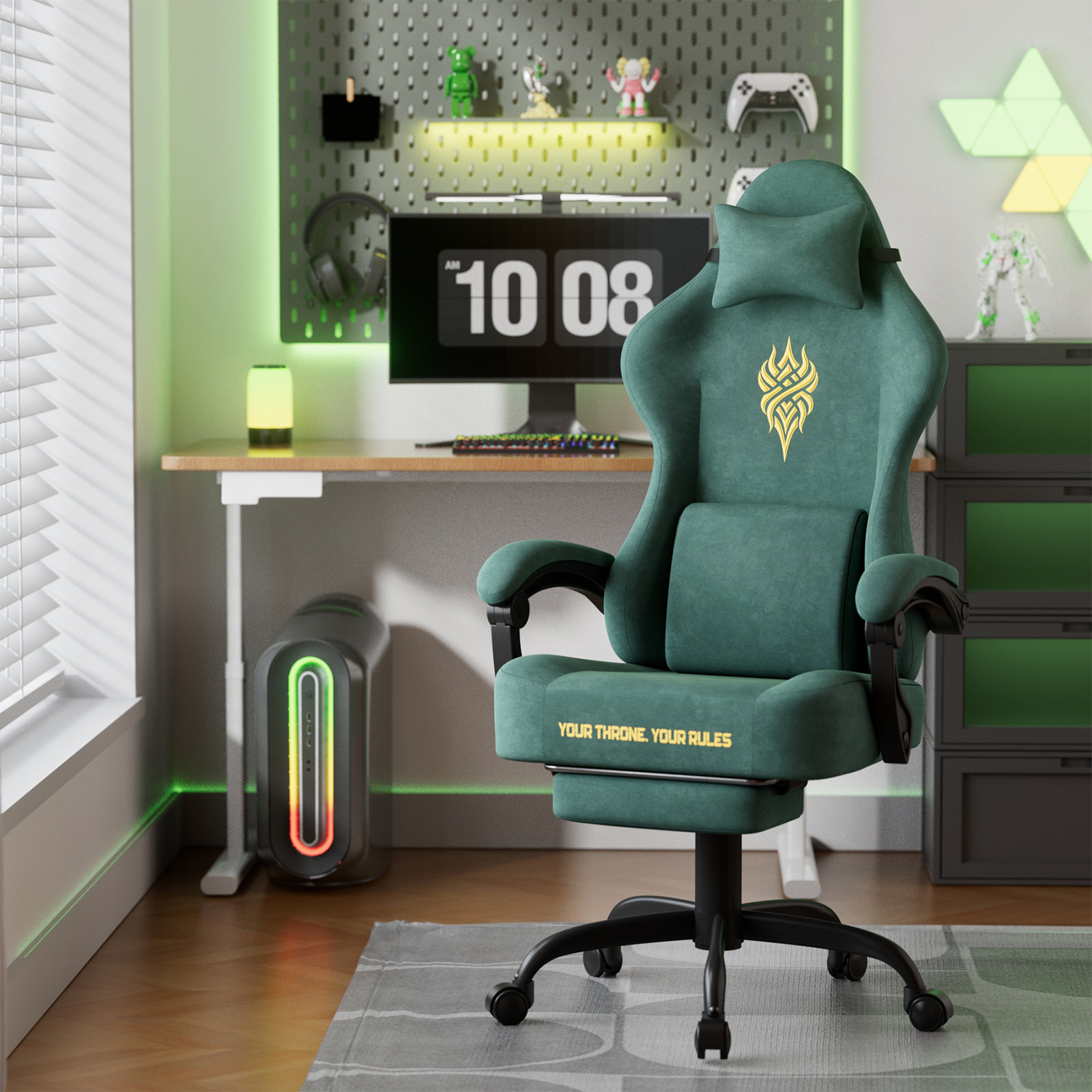 Image of Lingsen Gaming Chair With Footrest, Spacious Seat Surface, Armrests, And Height-adjustable Backrest - Ideal For Pc Games And Studying, 135° Tilt, Quiet Wheels, Comfortable And Easy To Assemble.