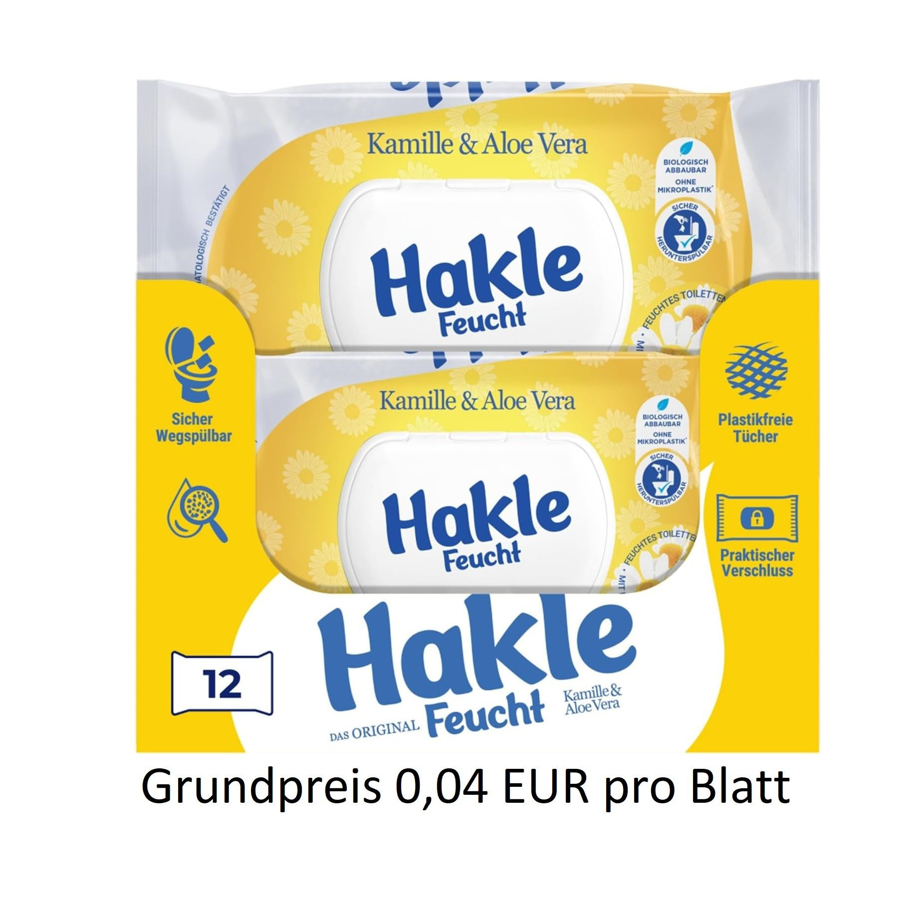 E-shop Hakle Feuchtes Toilettenpapier VEGAN Kamille & Aloe Vera KARTON 12 x 42 Blatt | , Hygieneverschluss, biologisch abbaubar, Ohne Mikroplastik,