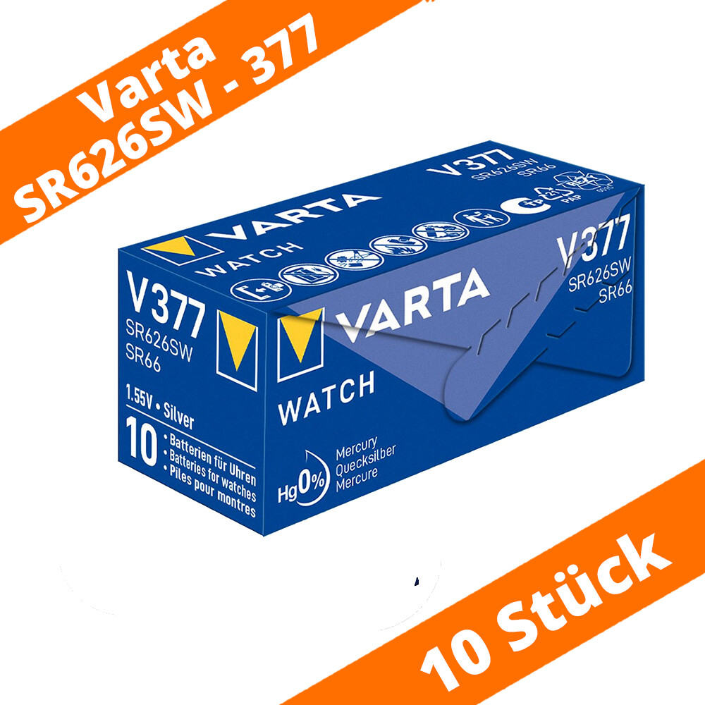 Image of 10 X Varta 377 Sr626sw Watch Battery Button Cell Sr626 Ag4 1.55v Silver Oxide
