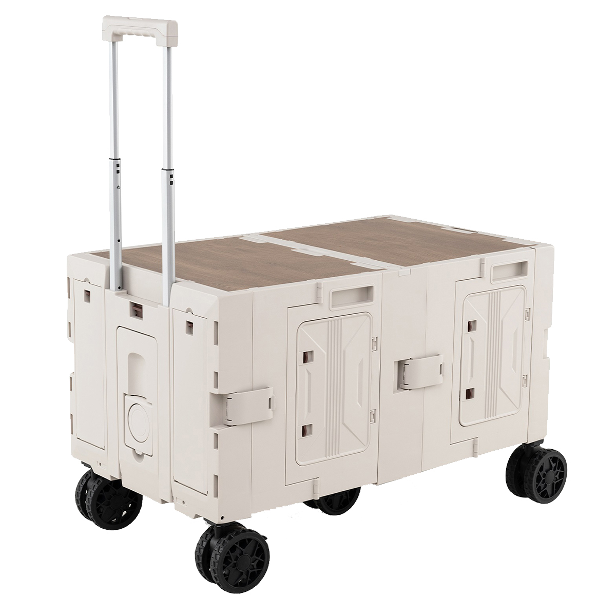 Image of Large Foldable Utility Cart W/ 2-tier Storage Crates, 5 Rotate Wheels, Metal Telescoping Handle, Portable Rolling Trolley Collapsible Cart For Grocery Shopping Camping Luggage