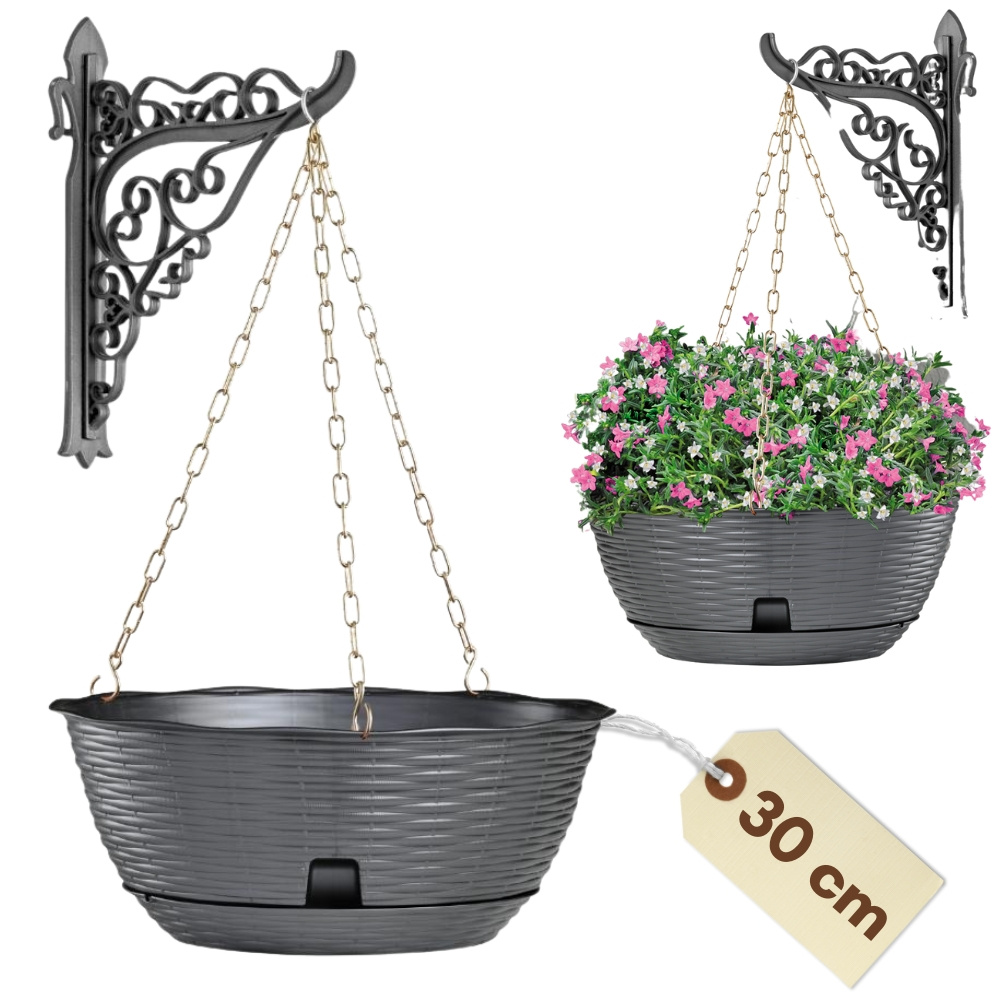 TEMU Flower Sign Flower Pot Hanging Flower Pot Plant Pot Hanging Flower Sign With Wall Bracket Hanging Pot Hanging Flower Basket Chain Coaster White
